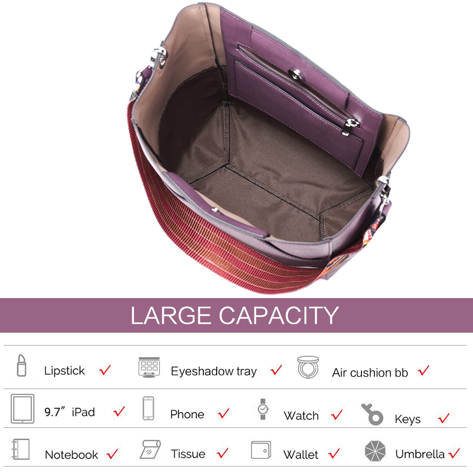 BROMEN Women's Vegan Leather Bucket Bag - Stylish Crossbody Purse & Shoulder Handbag for Work, Travel & Everyday Use