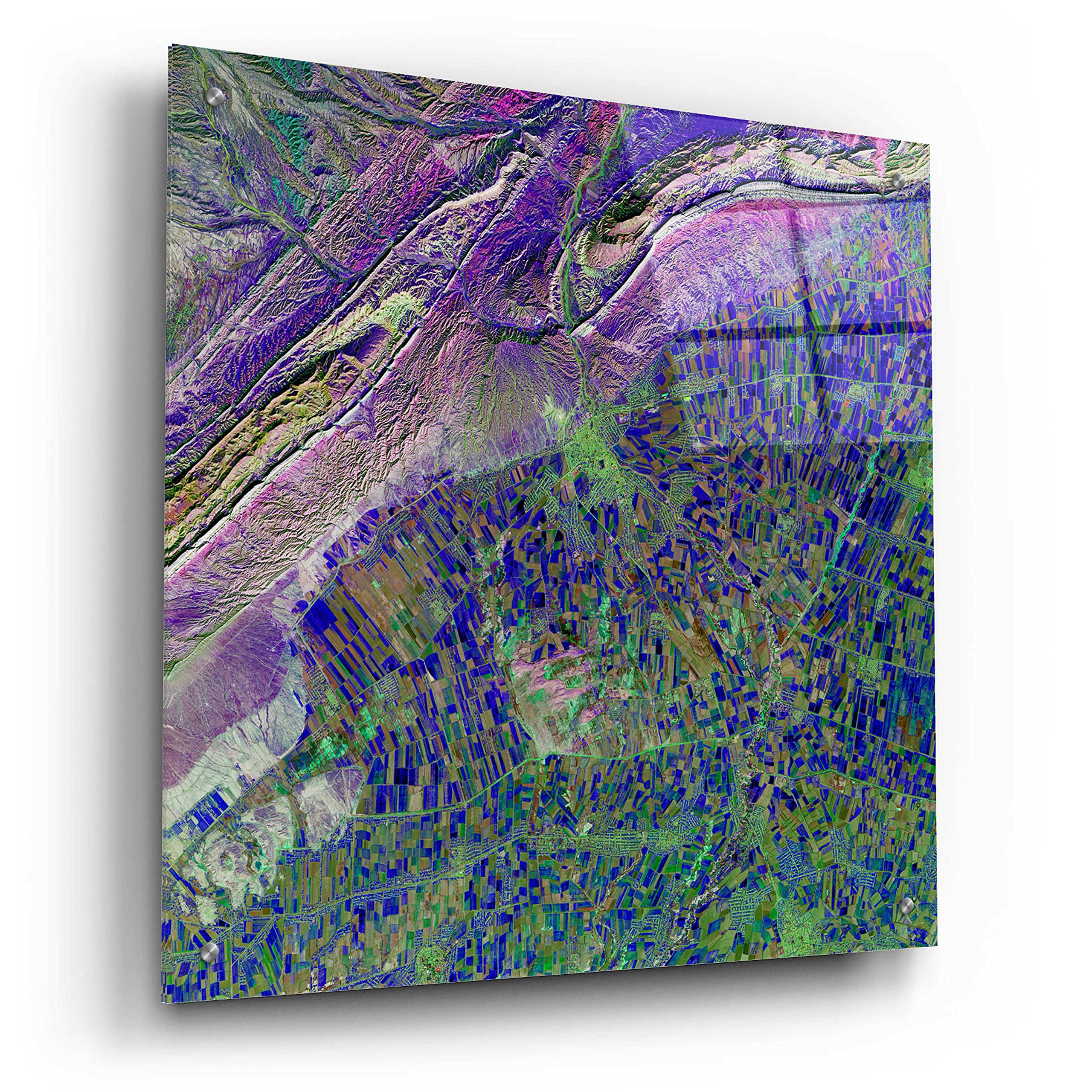 Earth as Art: Deep Blue Cubism Acrylic Glass Wall Art - 24x24 Inches Modern Abstract Canvas Print for Living Room, Bedroom & Office Decor