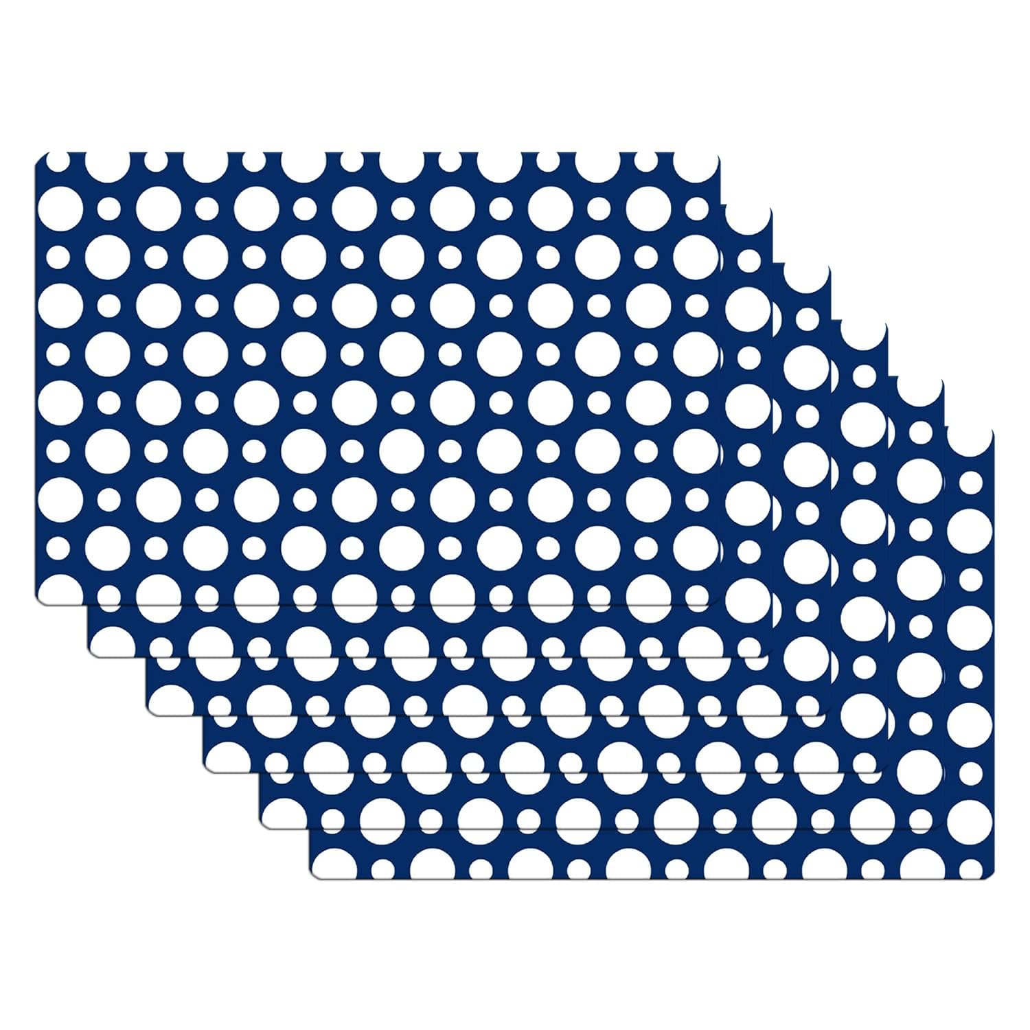 Kuber Industries Waterproof Table Mat Set of 6 | Non-Slip Dot Print Heat-Resistant Placemats | Washable Kitchen Counter & Dining Table Mats for Home, Office, Restaurant (Blue) | Perfect for Daily Meals, Parties & Decor