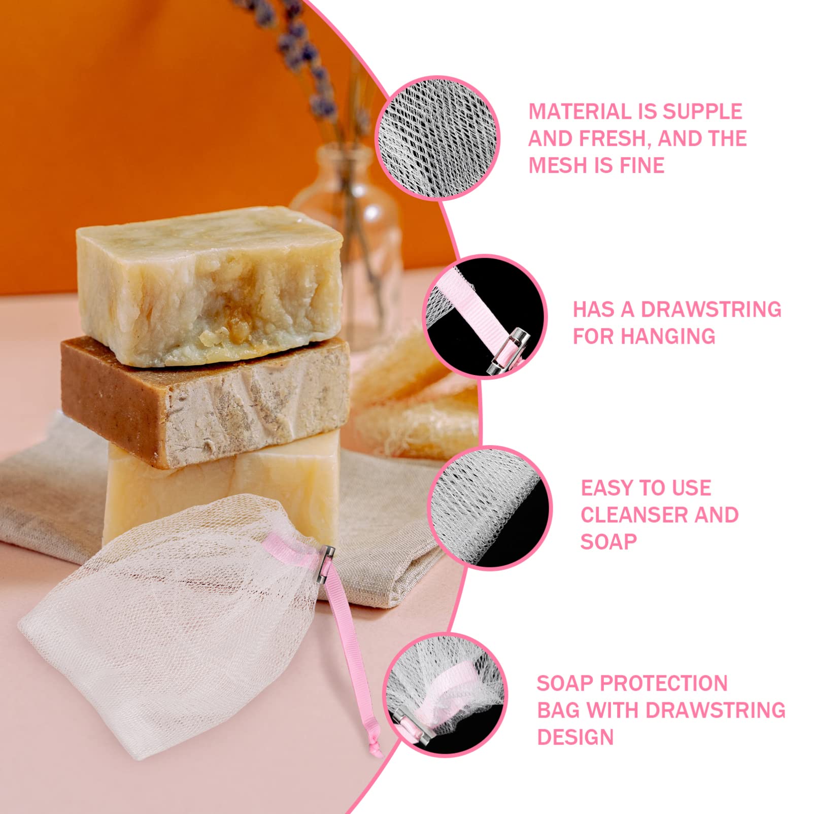 8PCS Mesh Soap Saver Bags with Drawstring - Reusable Exfoliating Shower Pouches for Face Cleansing & Body Scrub - Perfect for Bath, Travel & Eco-Friendly Soap Storage