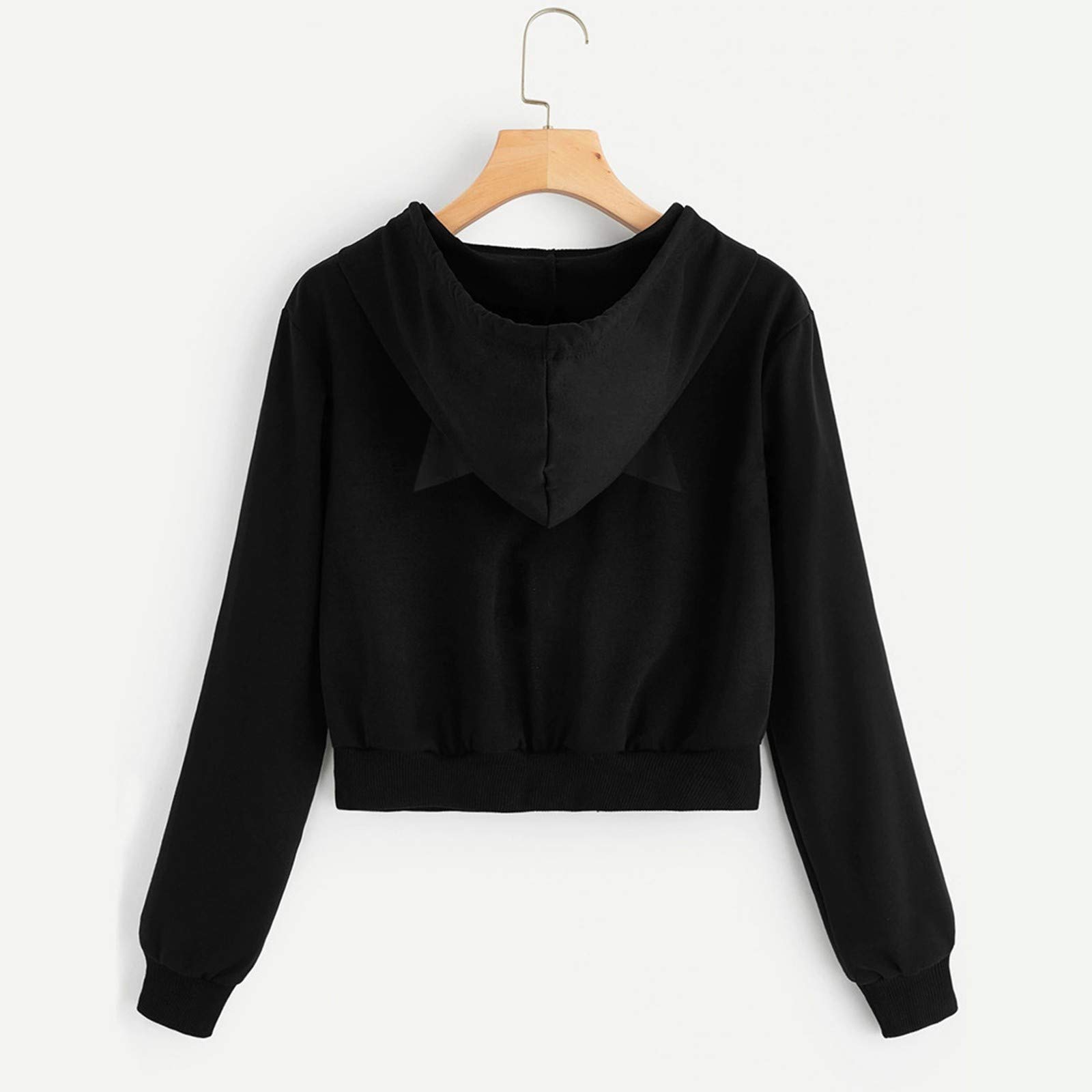 Black Zip Up Crop Hoodie for Teens & Women - COOKI Basic Long Sleeve Pullover Sweatshirt | Perfect for Casual Wear, School, and Street Fashion