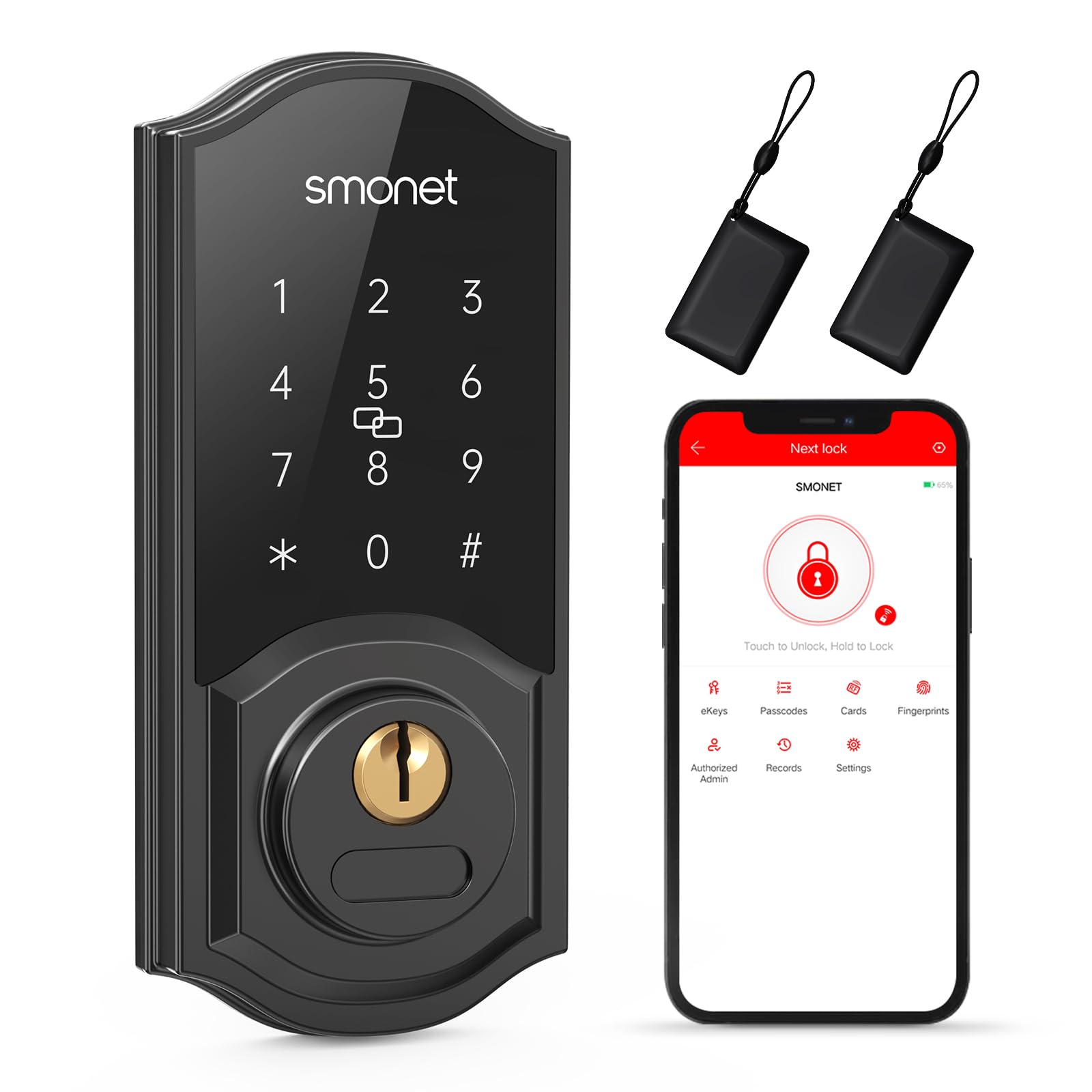 SMONET Smart Deadbolt Keyless Entry Door Lock - Digital Keypad, Bluetooth Touchscreen, Alexa & Gateway Compatible - Secure Electronic Smart Lock for Front Door - Perfect for Residential Homes, Apartments & Vacation Rentals
