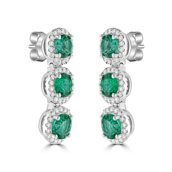 18KT White Gold 5.03CT Emerald & 1.05CTW Diamond Halo Drop Earrings for Women - Luxury Dangle Earrings for Weddings, Parties & Special Occasions