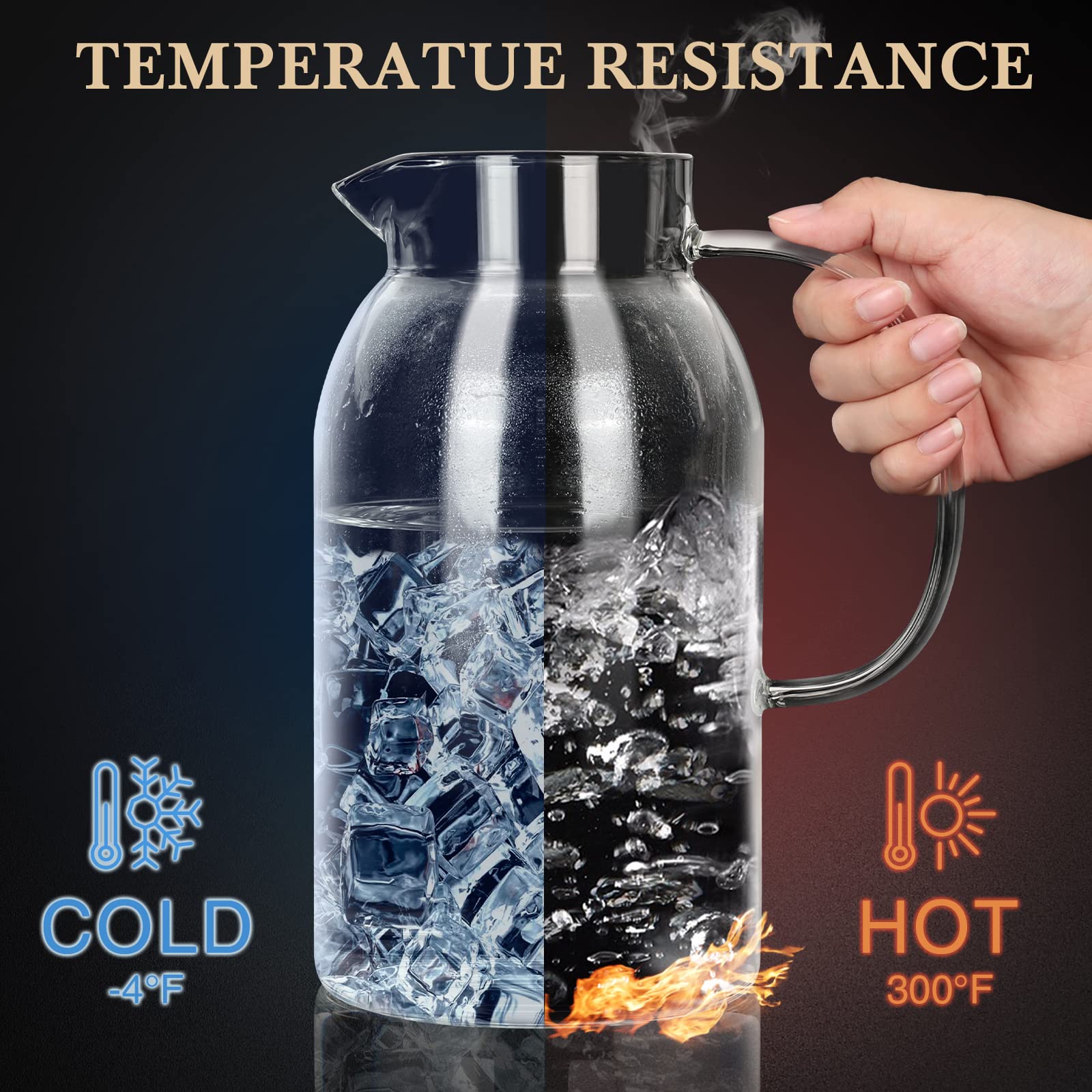 Premium Borosilicate Glass Teapot with Stainless Steel Lid & Ergonomic Handle - 67.6oz/2000ml Heat-Resistant Stovetop Safe Tea Kettle for Hot/Cold Beverages, Iced Tea & Fruit Infusions - Perfect for Home, Office & Tea Ceremonies