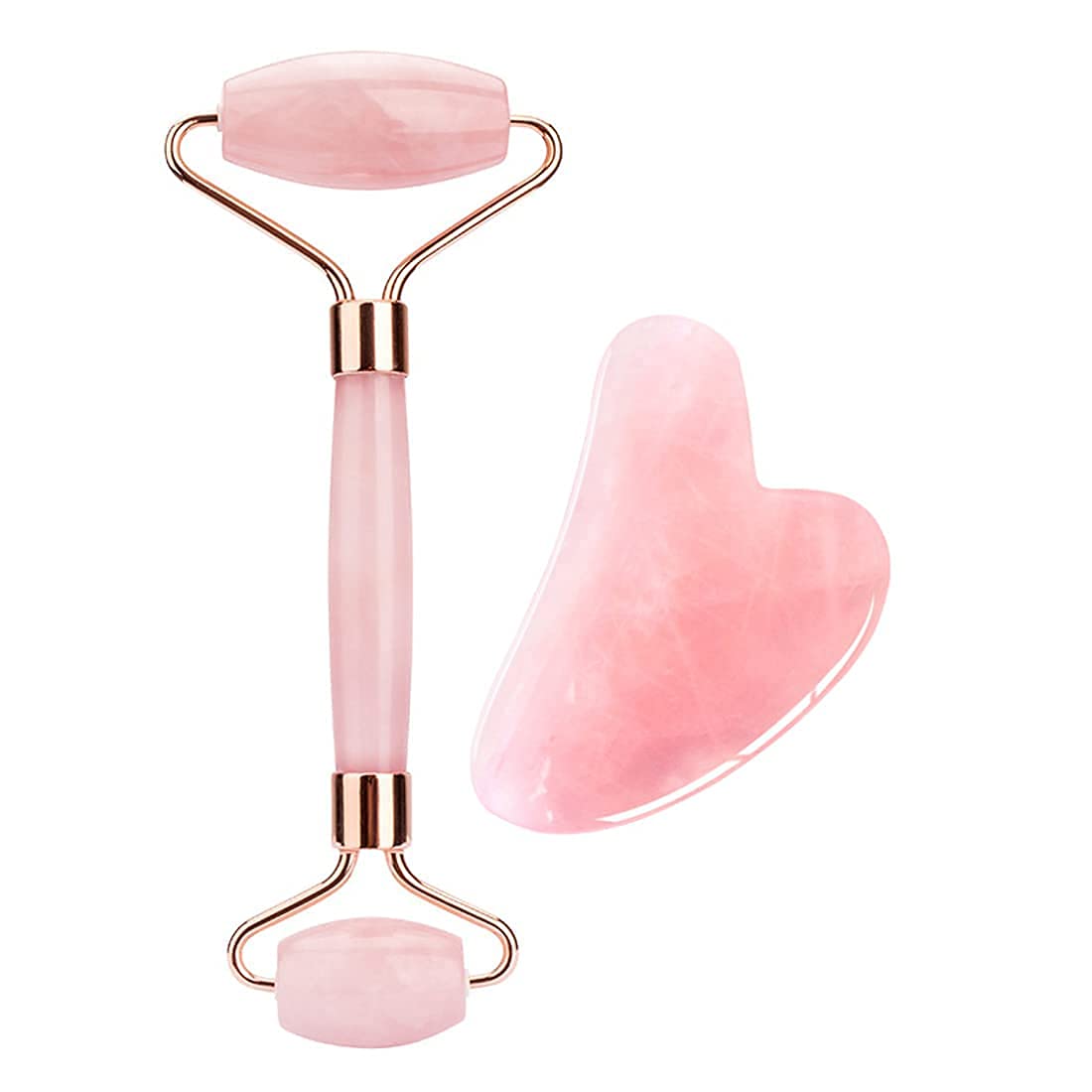 Bella Faccia Rose Quartz Roller and Gua Sha Set - Natural Facial Massage Tool for Anti-Aging, Puffiness & Dark Circles - Perfect for Skincare Routine, Relaxation & Lymphatic Drainage at Home or Travel