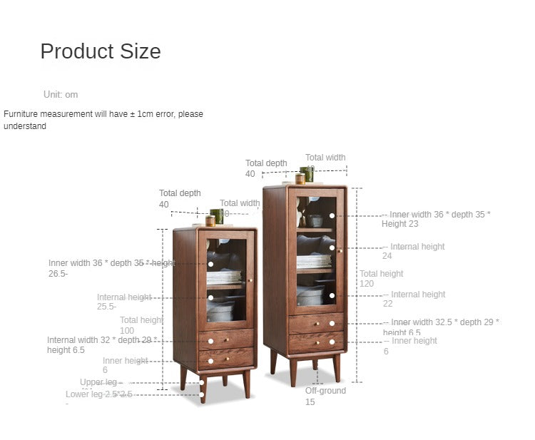 Solid Oak Wood Side Cabinet - Walnut Finish | Rustic Home Decor for Living Room, Bedroom & Entryway Storage