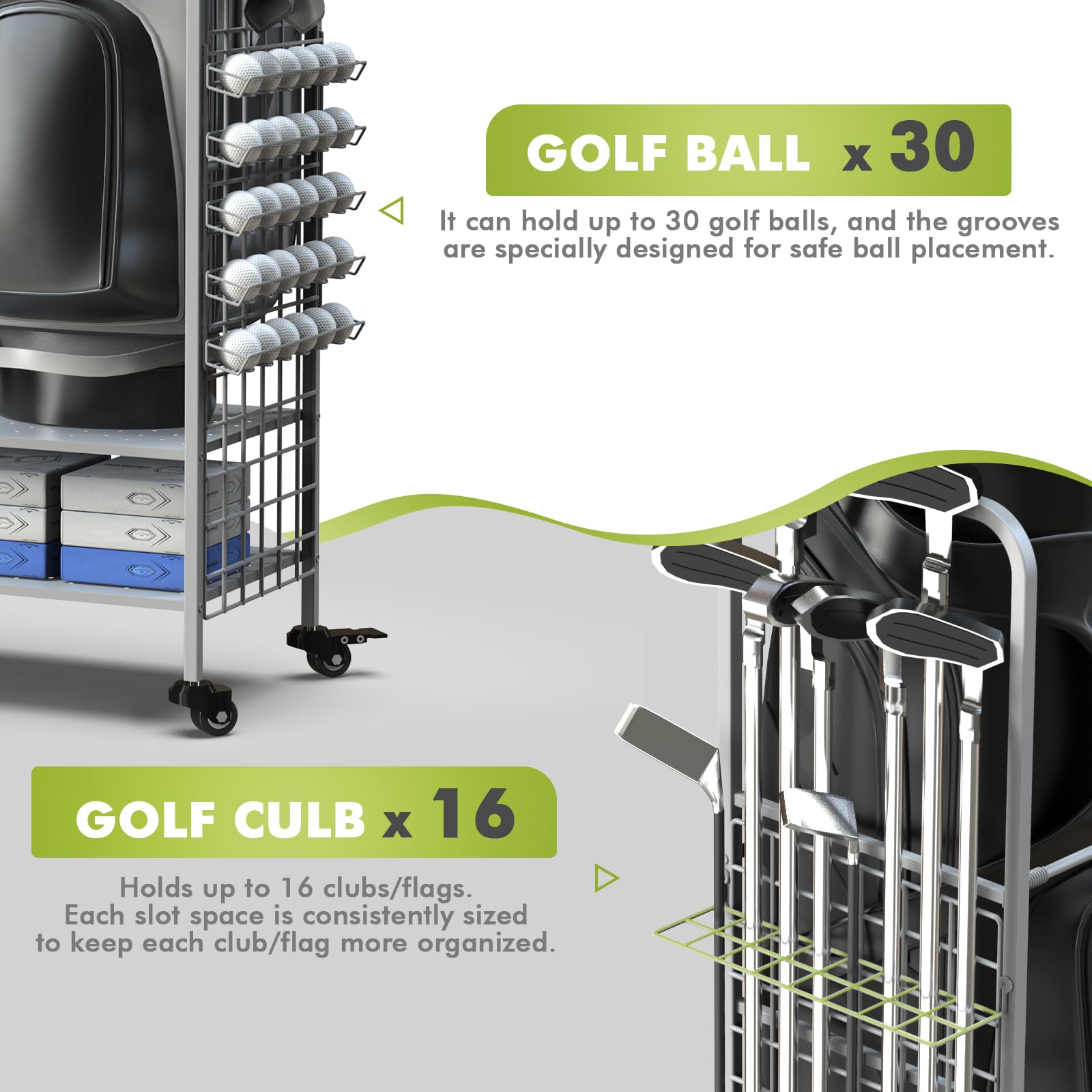 Premium Golf Bag Storage Organizer - Heavy Duty Golf Club Rack & Equipment Stand for Garage, Shed, Basement | Space-Saving Golf Gear Solution for Home & Club Organization