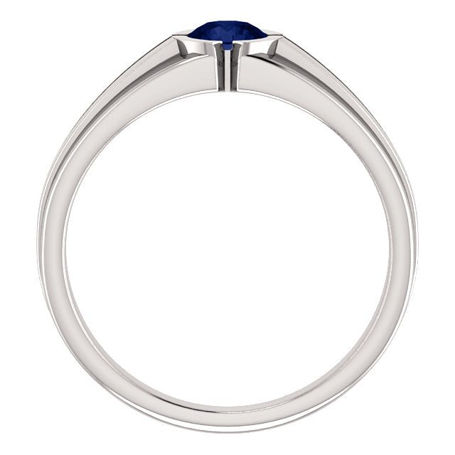 14K Gold Blue Sapphire Solitaire Ring for Men - 0.60 Carat Bezel Set Gemstone Wedding Band - Perfect for Engagement, Anniversary & Special Occasions