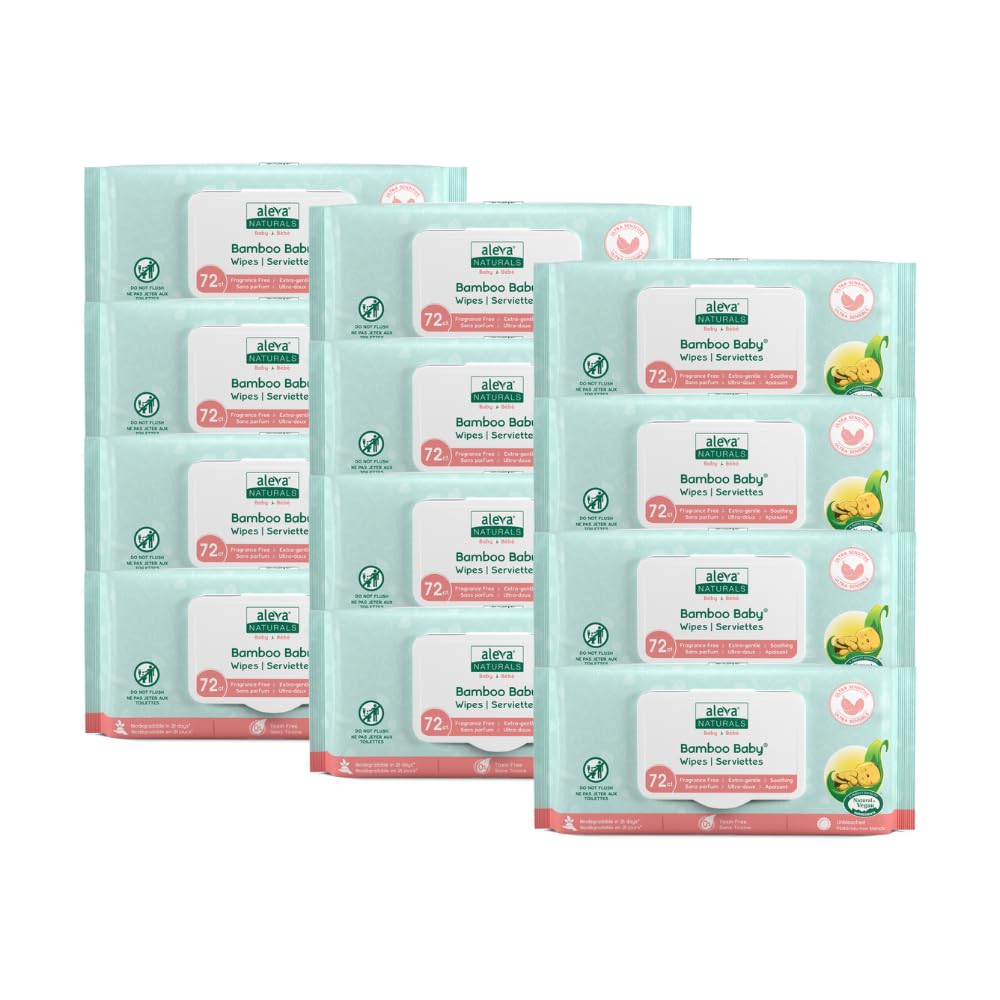 Aleva Naturals Hypoallergenic Bamboo Baby Wipes for Sensitive Skin - Super Soft, Biodegradable & Extra Strong - Natural Organic Vegan Formula - Eco-Friendly Sustainable Packaging (Mega Pack 864 Wipes) - Perfect for Diaper Changes, On-the-Go Cleaning & Gentle Skin Care