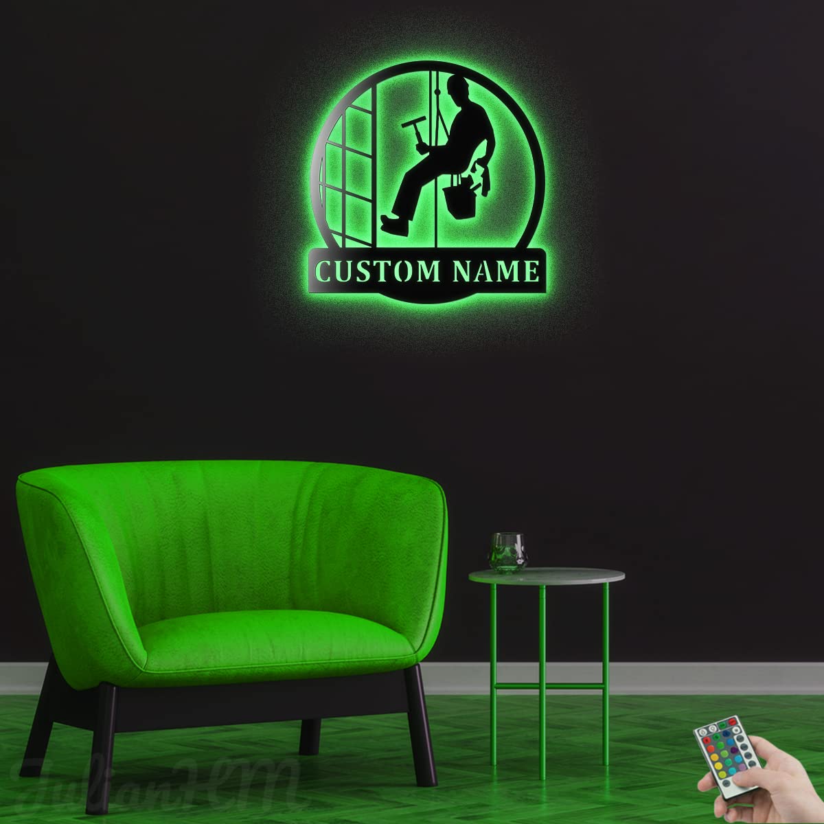 Custom LED Metal Wall Art Sign - Personalized Cleaner Name Decoration for Home, Office, Bedroom & Living Room - 18x18 Inch Glass Cleaner Themed Wall Decor (Without Lights) - Perfect for Housewarming Gifts & Professional Cleaning Business Branding