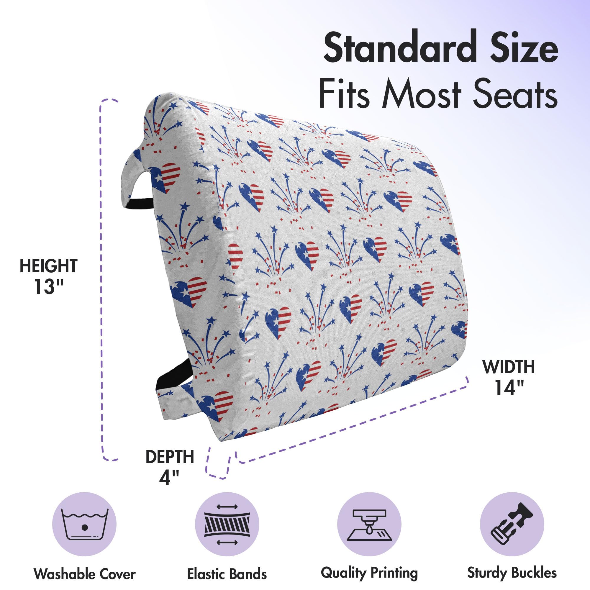 Ambesonne 4th of July Lumbar Support Pillow - Patriotic US Flag Design with Rockets & Hearts - High Density Foam for Office Chair & Car Seat (14