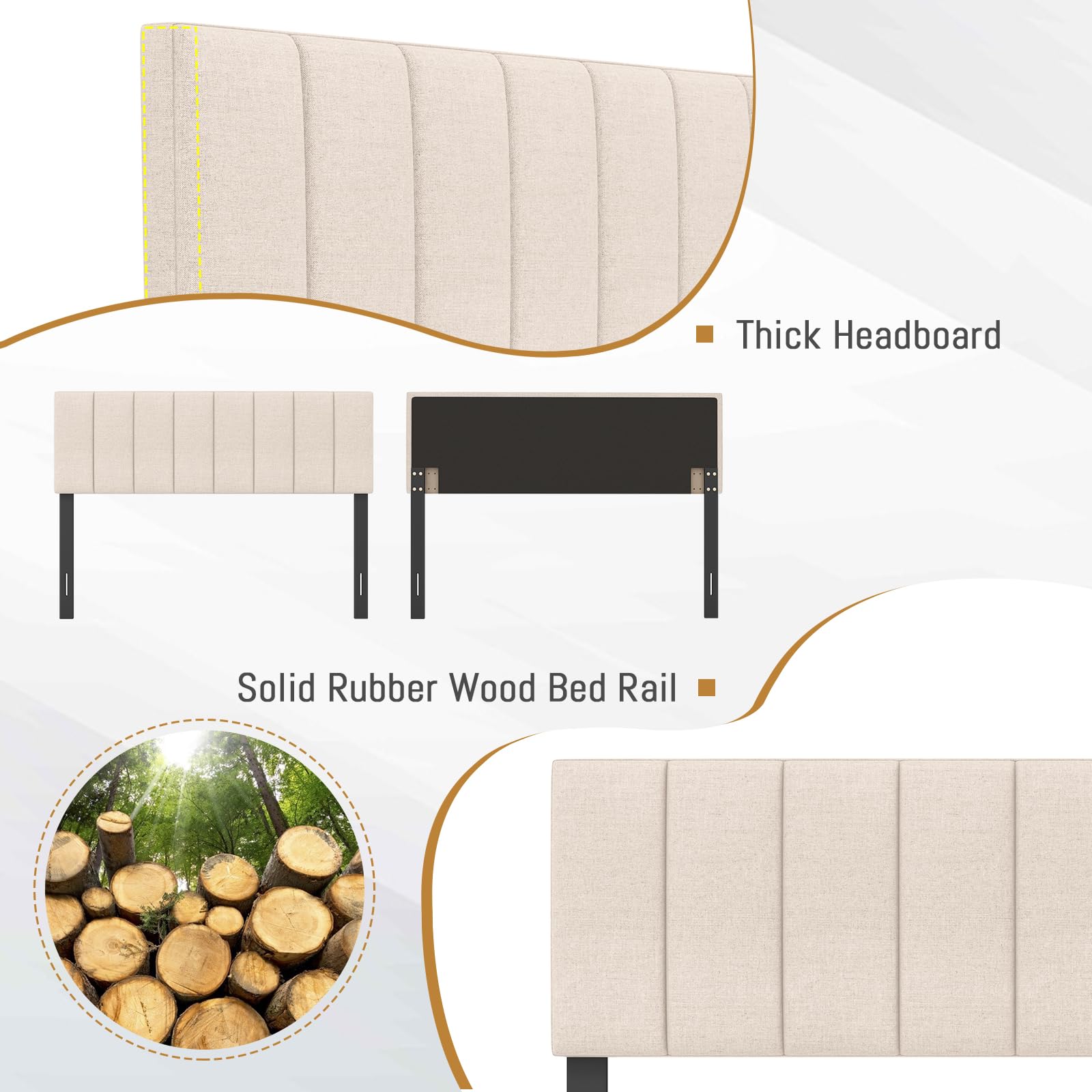 KOMFOTT Beige Linen Upholstered Headboard - Full & Queen Size Bed with Vertical Channel Tufting | Solid Wood Legs & Adjustable Width | Easy Assembly Padded Backboard | Perfect for Bedroom Makeover & Cozy Reading Nook