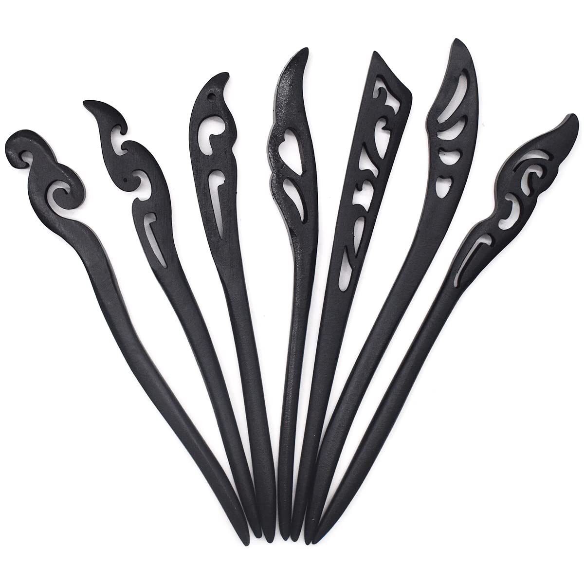Saijer 7-Piece Natural Wood Hair Sticks Set - Vintage Carved Wooden Hair Pins, Forks & Bun Accessories for Women with Long Hair | Perfect for Updos, Chignons & Boho Hairstyles