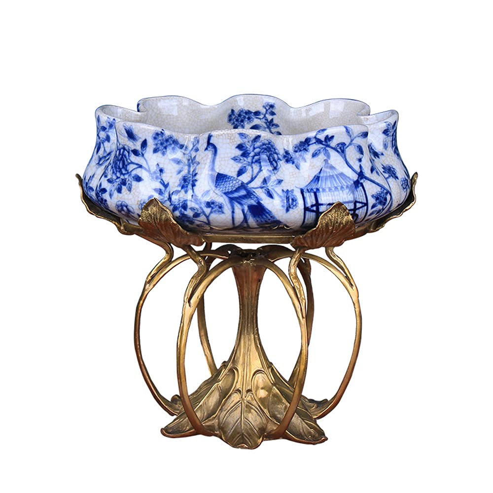 European Style Creative Tall Ceramic Fruit Bowl - Hand Painted High Temperature Ceramic Serving Plate for Fruits, Sweets, Snacks & Desserts - Elegant Home Decor for Living Room, Porch & Dining Table
