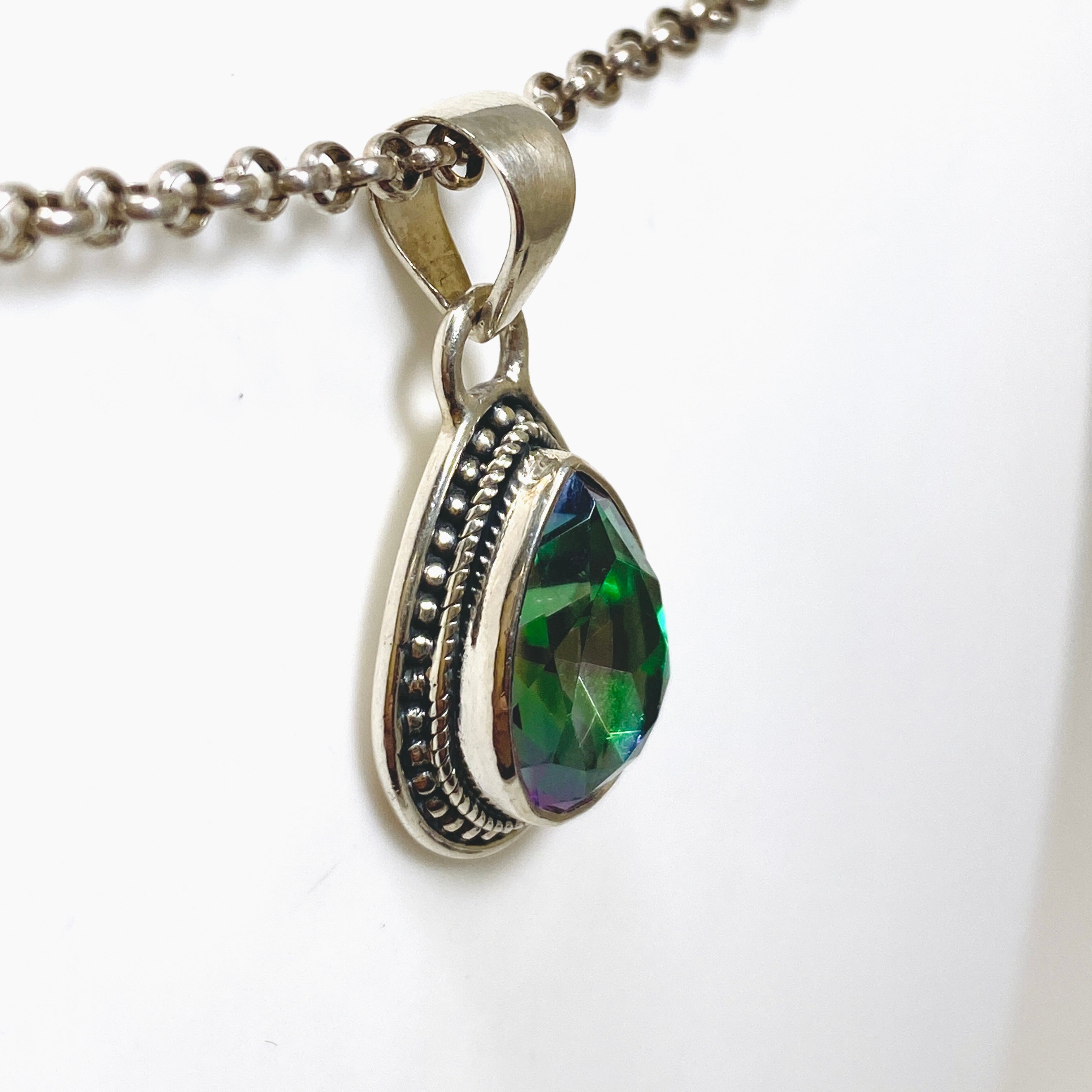 Natural Mystic Topaz Teardrop Faceted Bohemian Pendant Necklace KPGJ4590 - Perfect for Boho Chic Outfits & Special Occasions