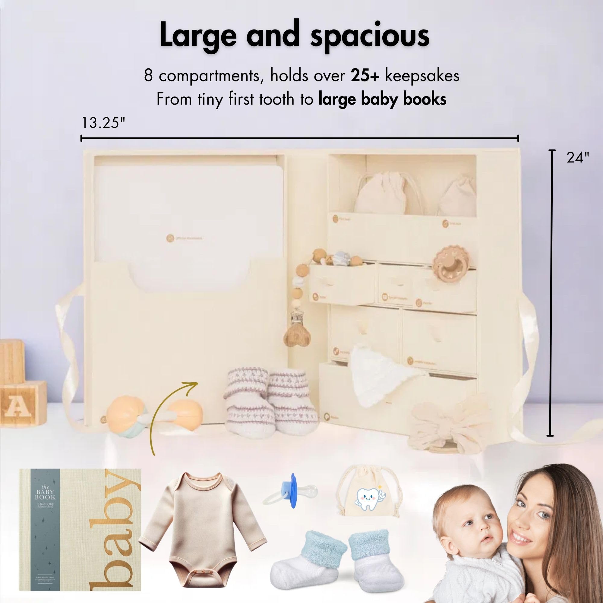 Baby Keepsake Box for Newborns - Memory Storage Box with Lid for Baby Girl & Boy - Perfect for Christening Gifts & First Year Mementos