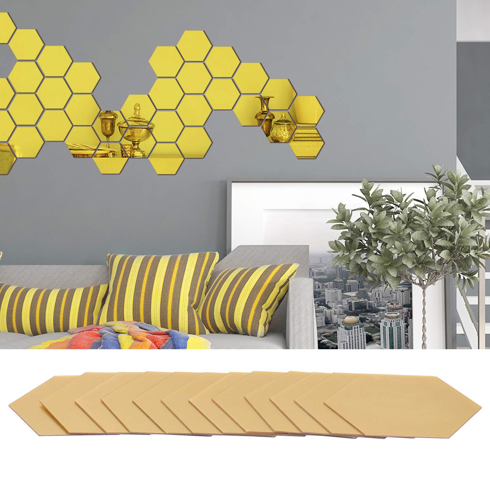 Shanrya Removable Mirror Wall Sticker - Self-Adhesive Acrylic Decal for Home Decor (10cm, Gold) | Perfect for Sofa Background, TV Wall & Bedroom Decor