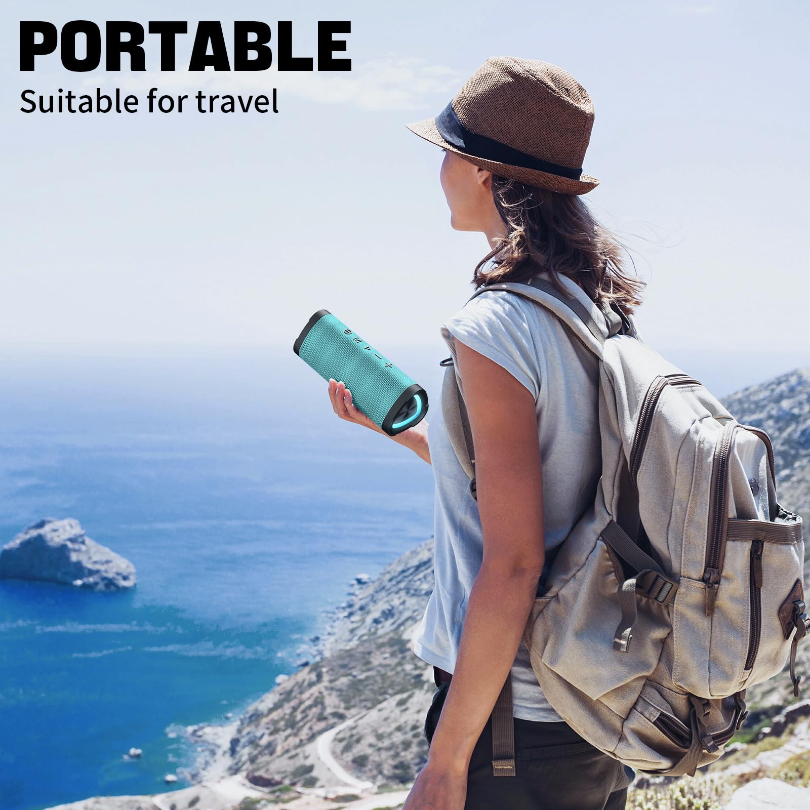 Vanzon V40 Portable Bluetooth Speaker - 24W Loud Stereo Sound, TWS Pairing, 24H Playtime, IPX7 Waterproof (Light Green) | Perfect for Outdoor Adventures, Pool Parties & Travel