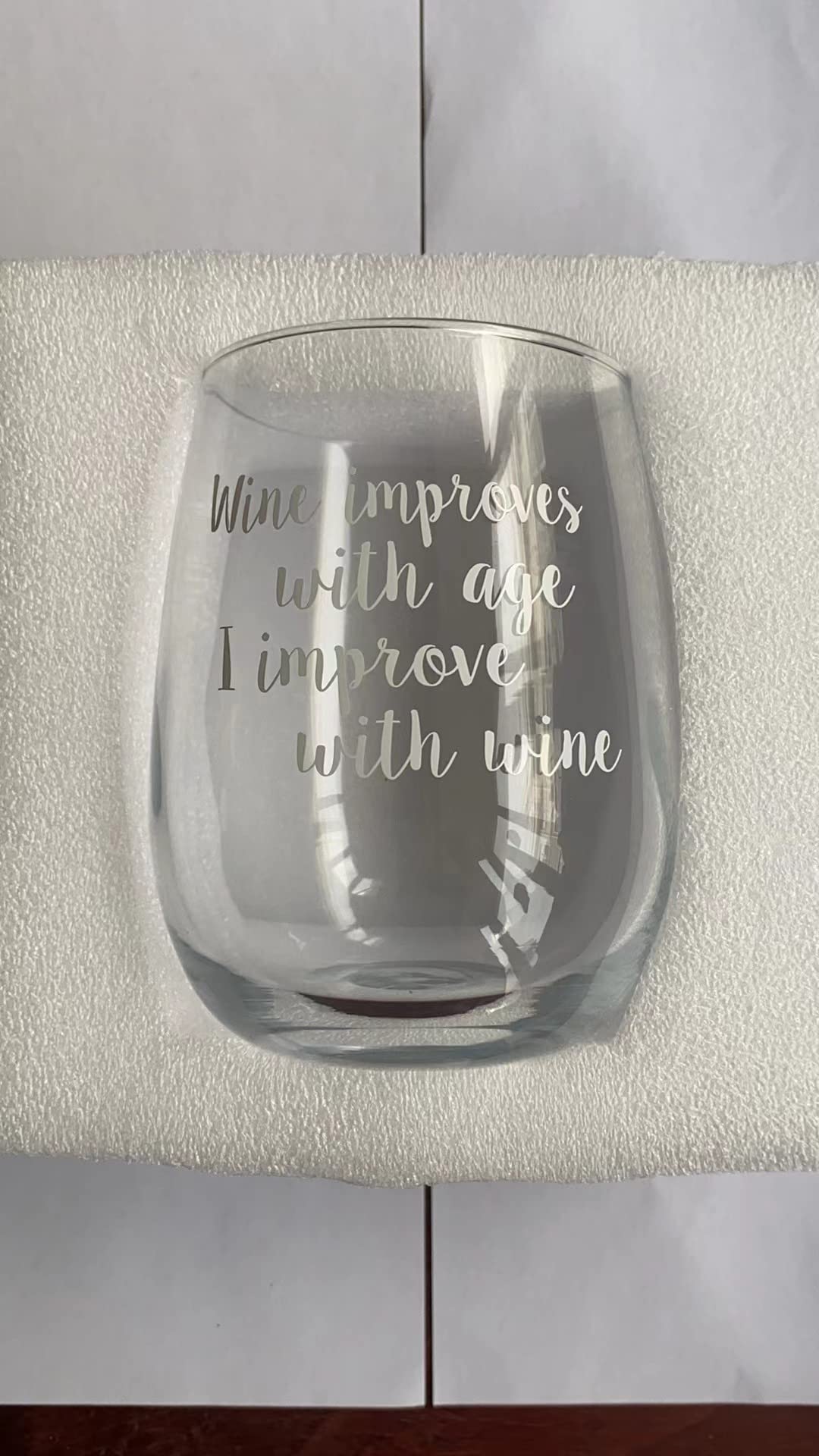 Stemless Wine Glass with Funny Saying - 'Wine Improves With Age I Improve With Wine' - Perfect Gift for Best Friend, Wife, Sister, Women & Men - Birthday, Retirement, Christmas, Coworker Gifts - Ideal for Parties, Girls' Night, Wine Tasting & Home Decor