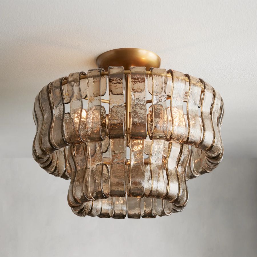 Modern Glass Flushmount Ceiling Light - Sleek Crystal Chandelier for Living Room, Bedroom & Dining Room - Elegant Home Lighting Fixture