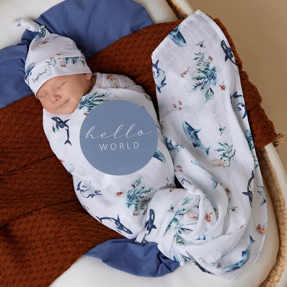 Snuggle Hunny Reversible Milestone Baby Cards - Ocean & Indigo Colors for Newborn Photo Shoots and Monthly Growth Tracking