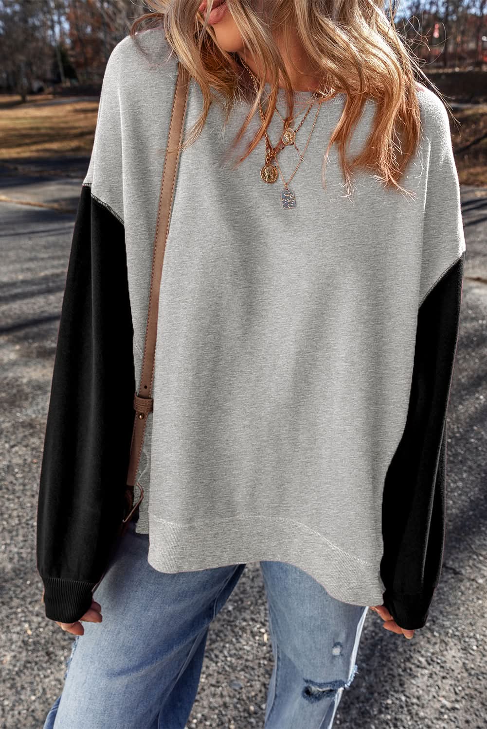 Stylish Gray Drop Shoulder Pullover Sweater for Women - Cozy Oversized Knit Top for Casual Outfits & Layering in Fall & Winter