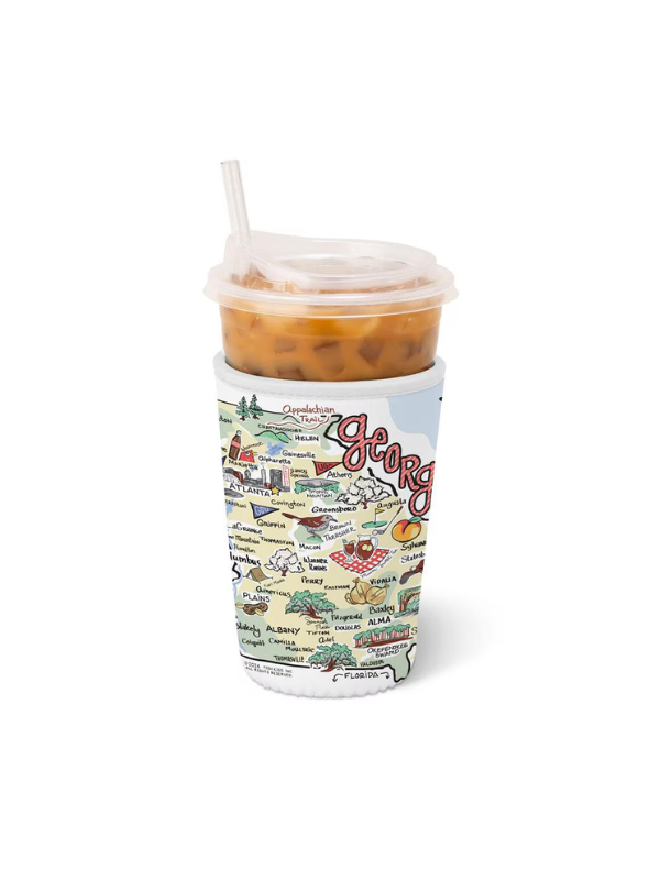 Georgia Iced Cup Coolie By Swig - Insulated Stainless Steel Tumbler with Lid & Straw - Perfect for Iced Coffee, Smoothies, and Cold Drinks On-The-Go