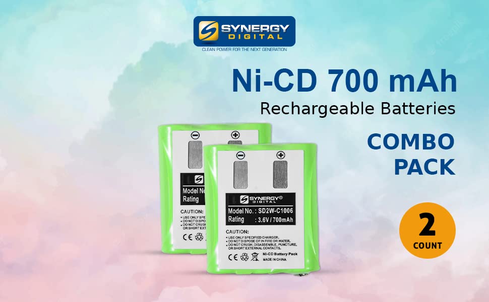 Synergy Digital 2-Way Radio Batteries for Motorola EM1000 - Ni-CD 3.6V 700mAh Replacement Battery (Compatible with Motorola 53615) - 2-Pack - Perfect for Business, Security & Outdoor Communication