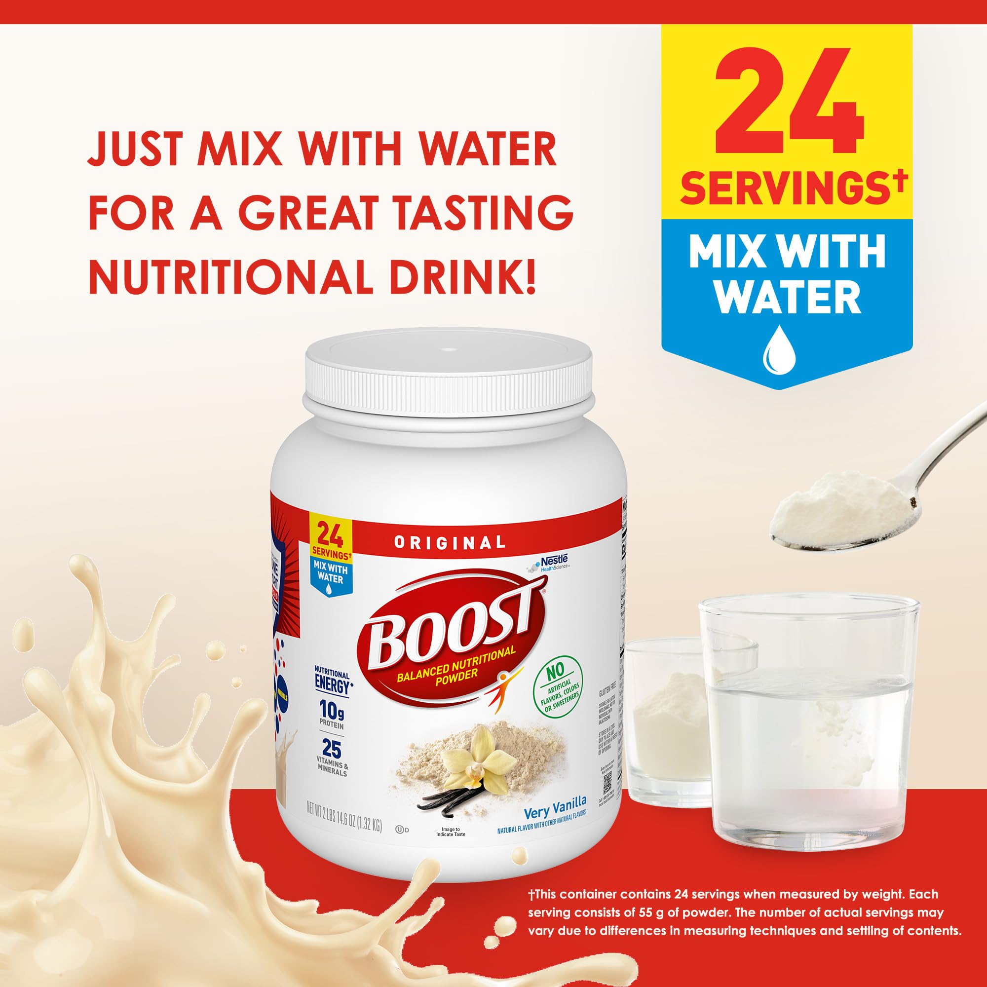 BOOST Original Balanced Nutritional Powder Drink Mix with 10g Protein & 25 Vitamins - Very Vanilla Flavor, 14.6oz | Meal Replacement & Energy Boost for Adults, Seniors & Active Lifestyles