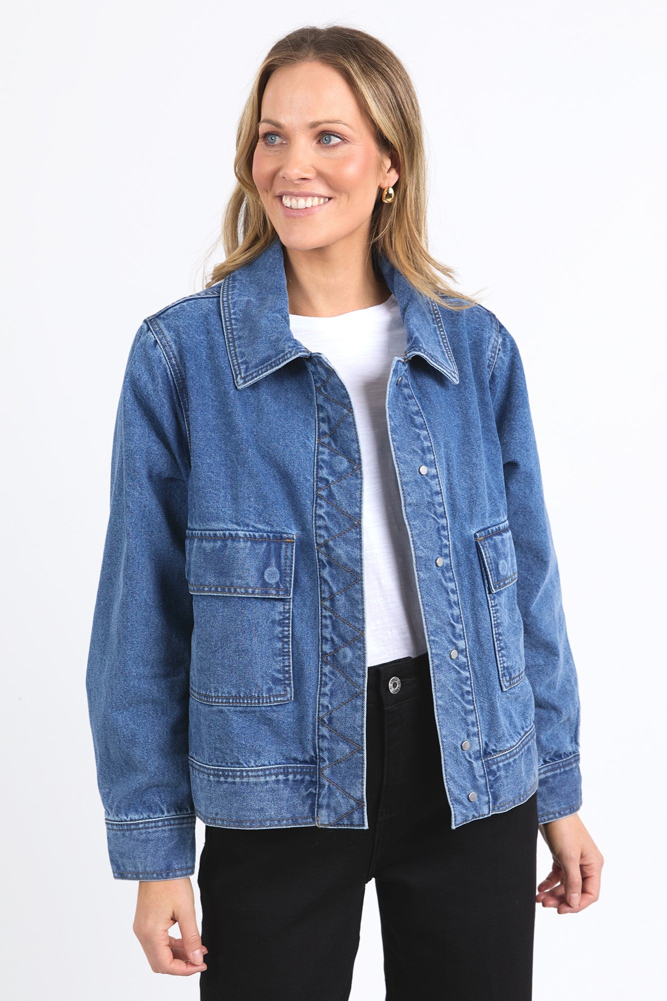 Elm Hunter Denim Jacket for Men - Mid Blue Wash Distressed Vintage Style | Casual Outerwear for Streetwear & Everyday Wear