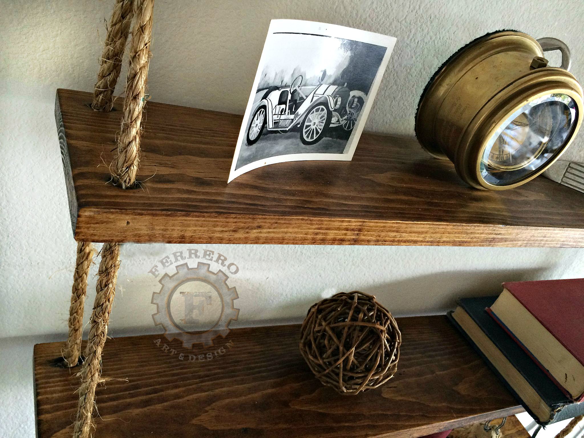Rustic Hanging Pipe Shelf - Wooden Wall Mounted Bookshelf for Bathroom, Kitchen & Living Room Decor | Farmhouse Style Storage Organizer for Books, Plants & Home Essentials