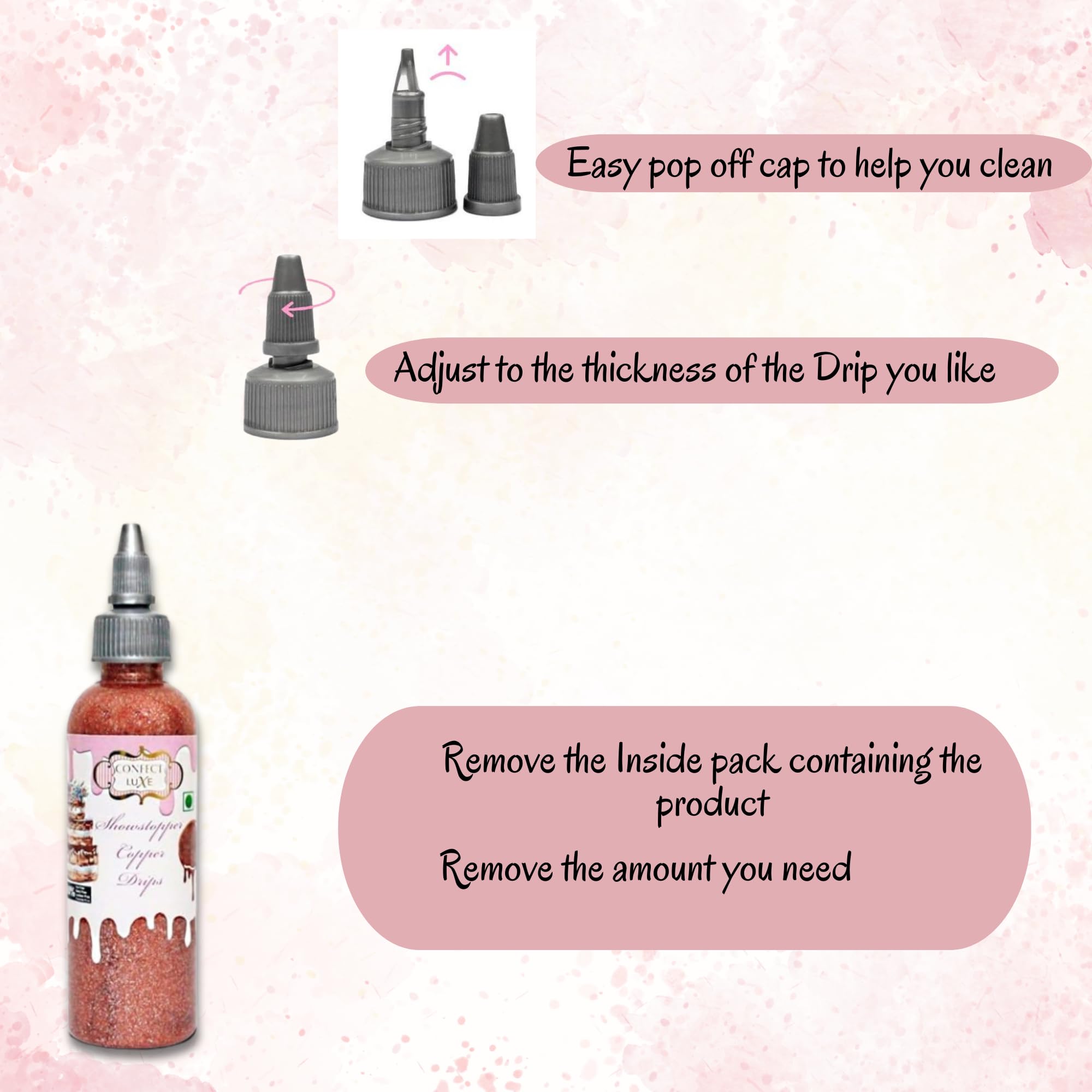 Edible Cake Drips for Decorating - Sparkling Edible Drips for Cakes, Donuts & Cupcakes - 3.71oz Showstopper Copper - Perfect for Birthday Cakes, Wedding Desserts & Party Treats