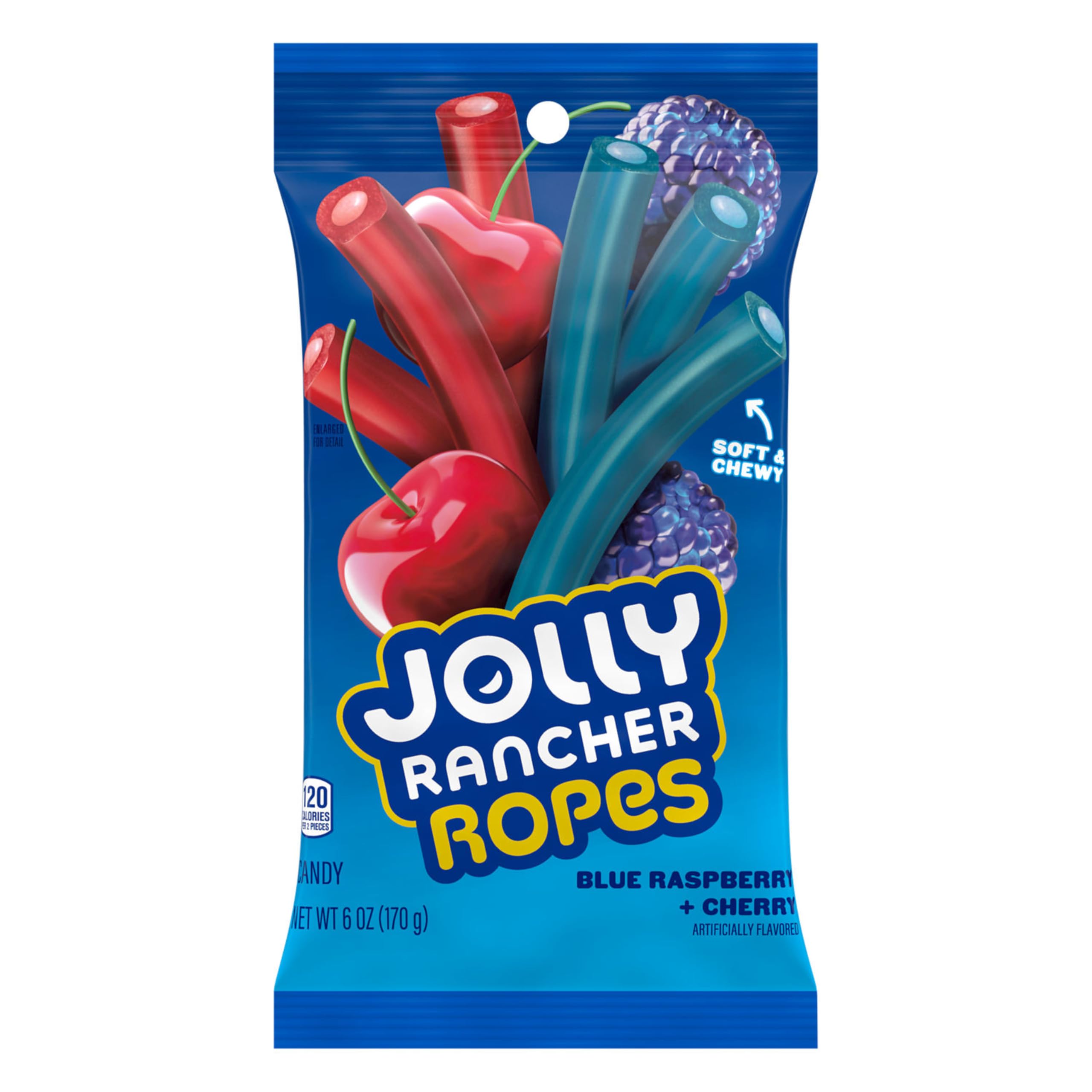 JOLLY RANCHER Ropes Blue Raspberry & Cherry Flavored Candy - 6 oz Bag | Sweet & Tangy Fruit Snacks for Parties, Halloween Treats & Road Trips