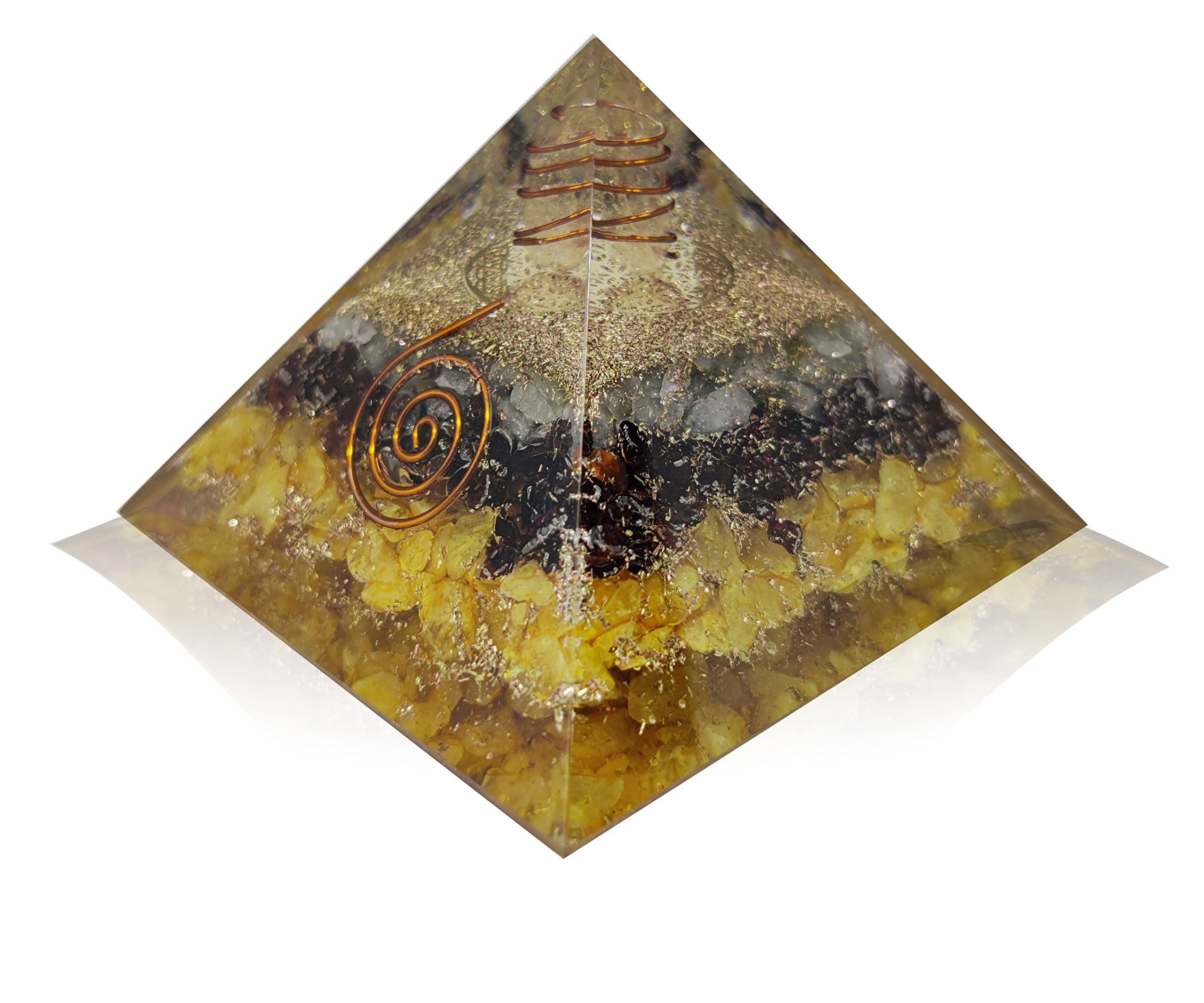 Orgonite Pyramid with Green Aventurine, Red Garnet & Citrine Crystals - Certified EMF Protection Stone for Abundance, Chakra Healing & Meditation | Energy Generator for Home, Office & Spiritual Practice