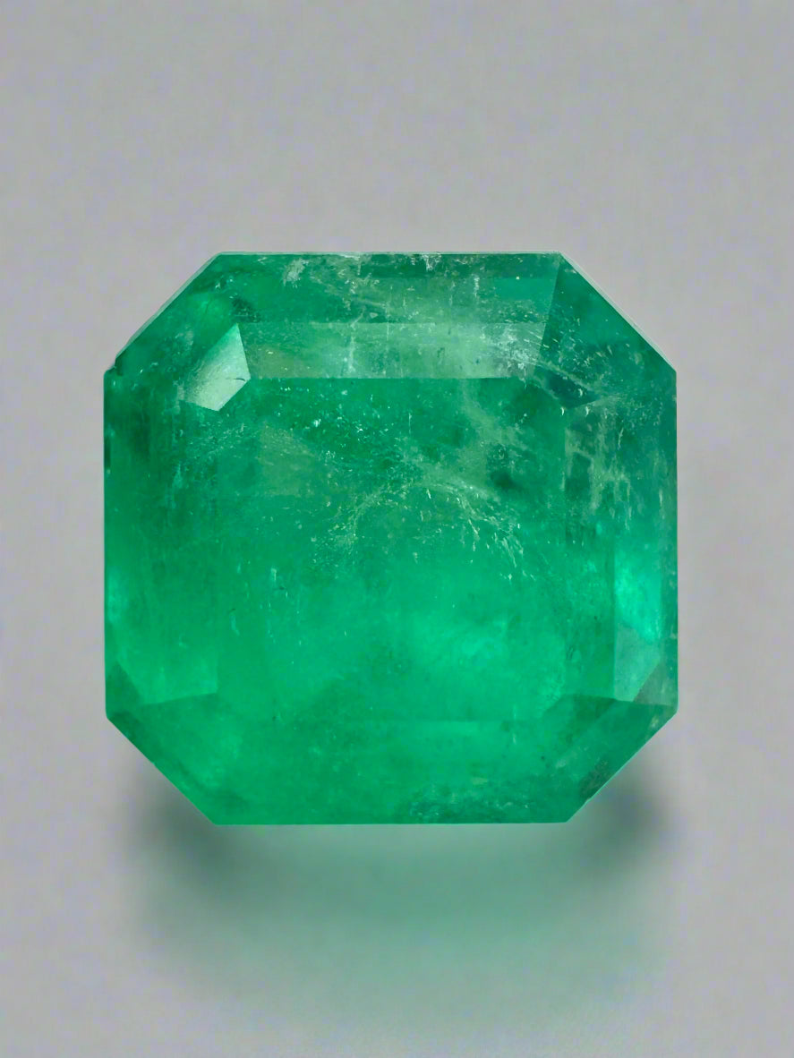 6.19 Carat 10x10mm Medium Neon Yellowish Loose Colombian Emerald Asscher Cut Gemstone for Jewelry Making, Engagement Rings & Luxury Collectibles