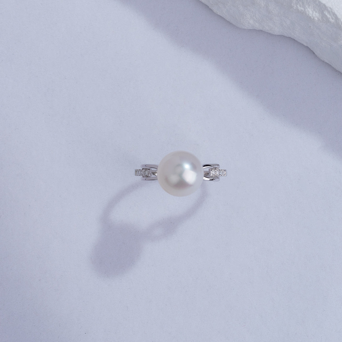 18K Gold Diamond & Australian White South Sea Pearl Ring KR00055 - Elegant Bridal Jewelry, Anniversary Gift for Her, Luxury Engagement Ring