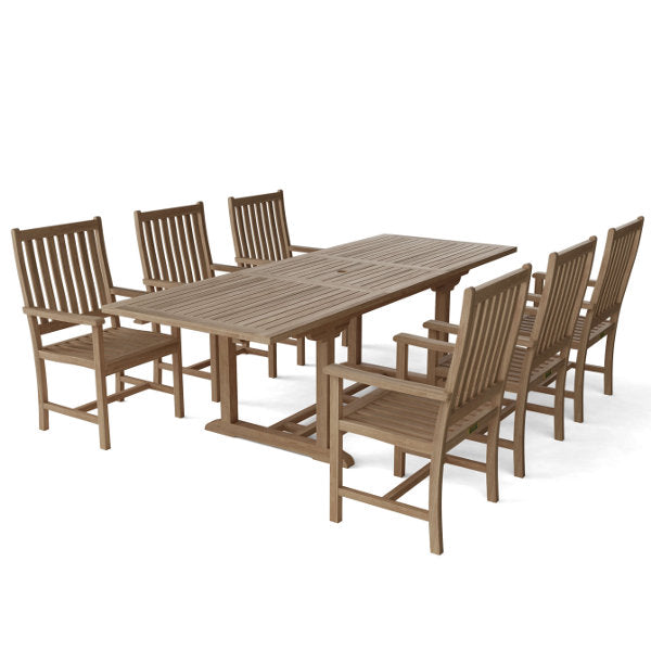 Teak Bahama Wilshire Armchair 7-Piece Extendable Dining Set – Perfect for Outdoor Patio, Garden, and Poolside Entertaining