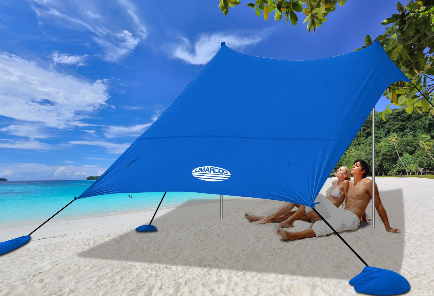 UMARDOO 10x10FT Portable Beach Tent - UPF 50+ Sun Shelter with Carry Bag, Wind Resistant Canopy for Family Outdoor Travel, Camping, Picnics & Beach Days (Blue)