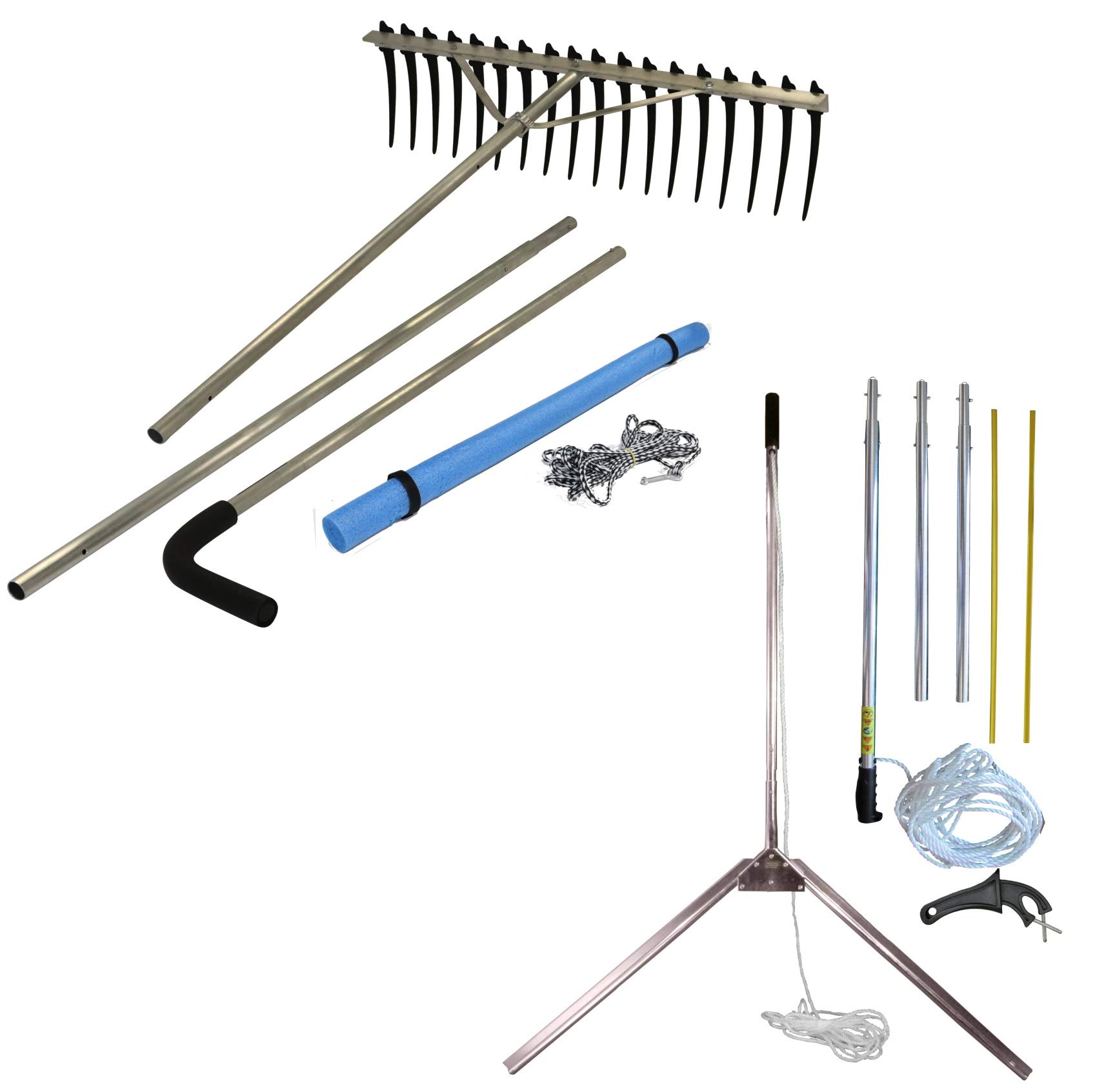 Heavy Duty Lake & Pond Weed Cutter Rake with Long Teeth - 11ft Aluminum Handle for Aquatic Vegetation Removal - Perfect for Shoreline Cleaning, Beach Maintenance & Waterfront Property Care