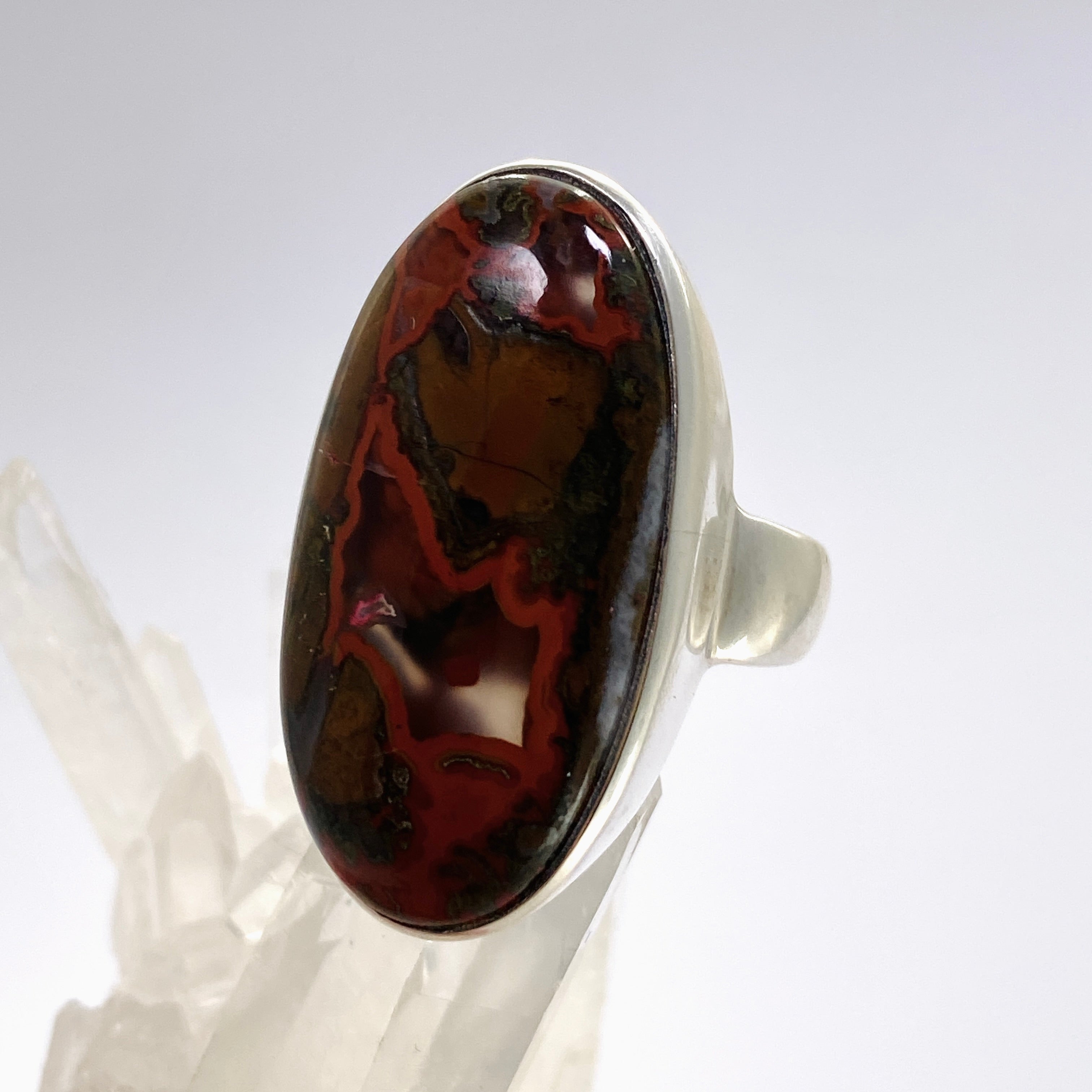 Natural Seam Agate Oval Cabochon Ring - Size 10.5 - Handmade Sterling Silver Jewelry PRGJ908 - Perfect for Boho Chic Outfits & Special Occasions