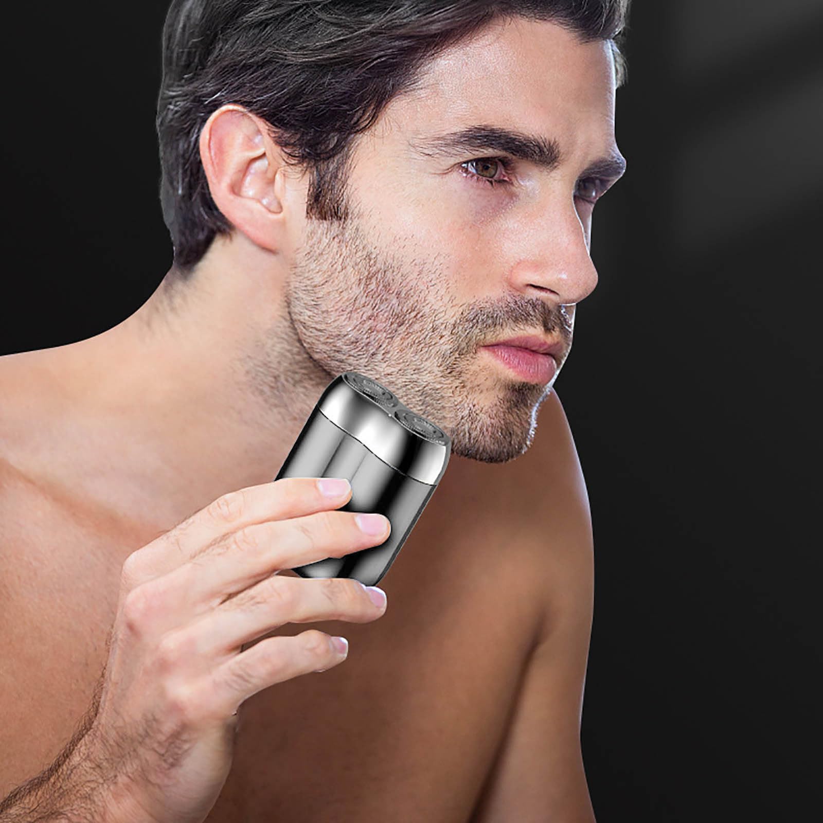 Mini Electric Razor for Men - Portable Wet/Dry Shaver with Double-Ring Magnetic Cutter, Full Body Washable Design for Face, Chest & Leg Hair Removal - Perfect for Travel, Gym & Home Use (Silver)