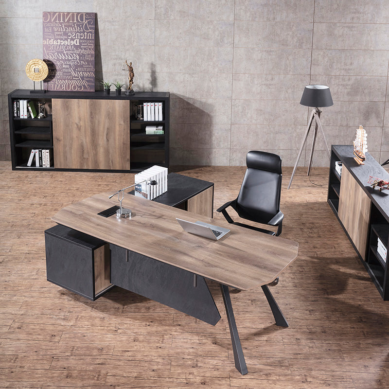 EASTON Executive Desk with Right Return 2.2m to 2.4m Warm Oak & Black - Modern Office Desk for Home & Business Workspaces
