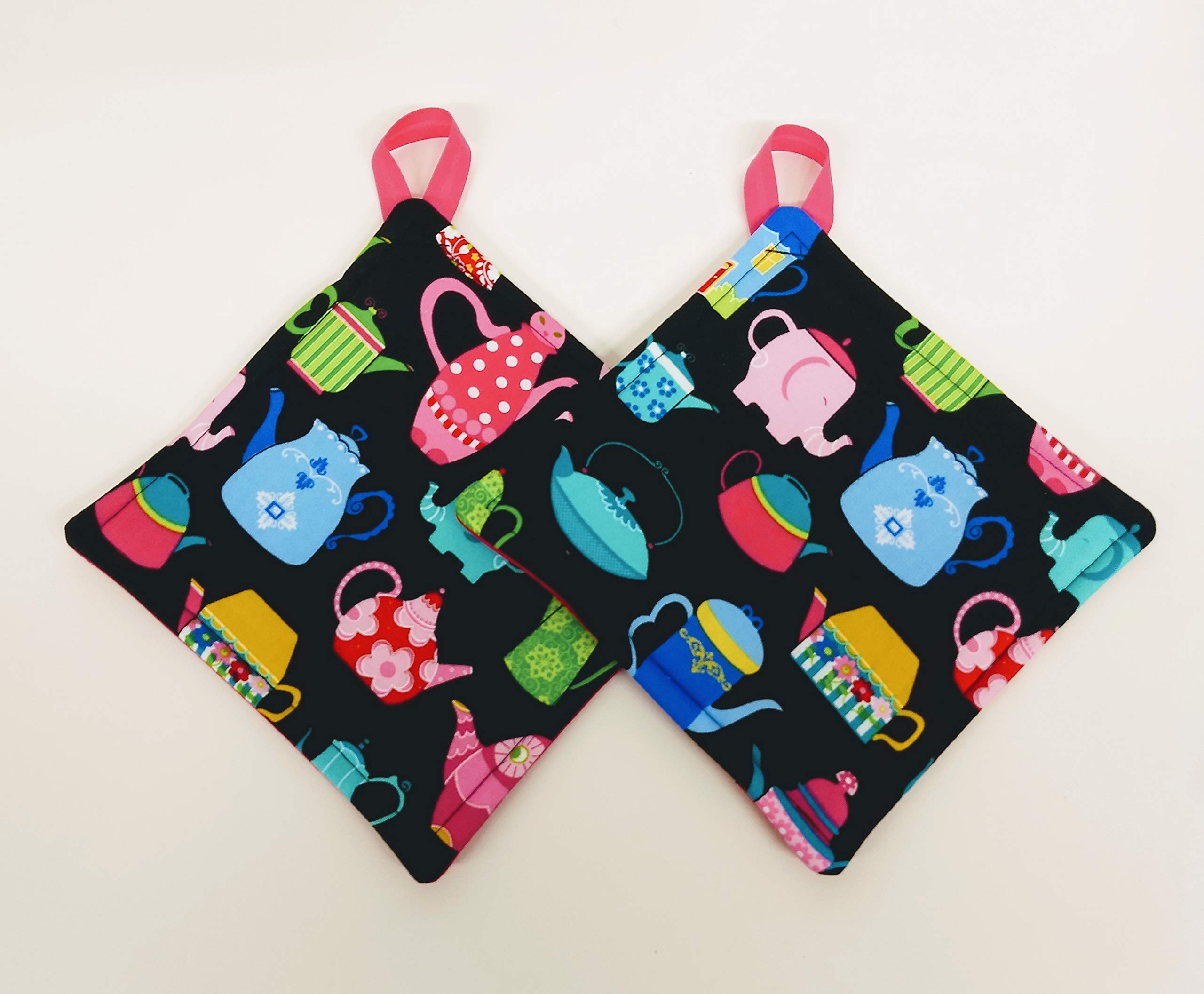 Colorful Teapot Print Kitchen Pot Holder Set - Heat Resistant Oven Mitts & Hot Pads for Cooking, Baking, Grilling - Perfect for Stovetop, Oven & BBQ Use