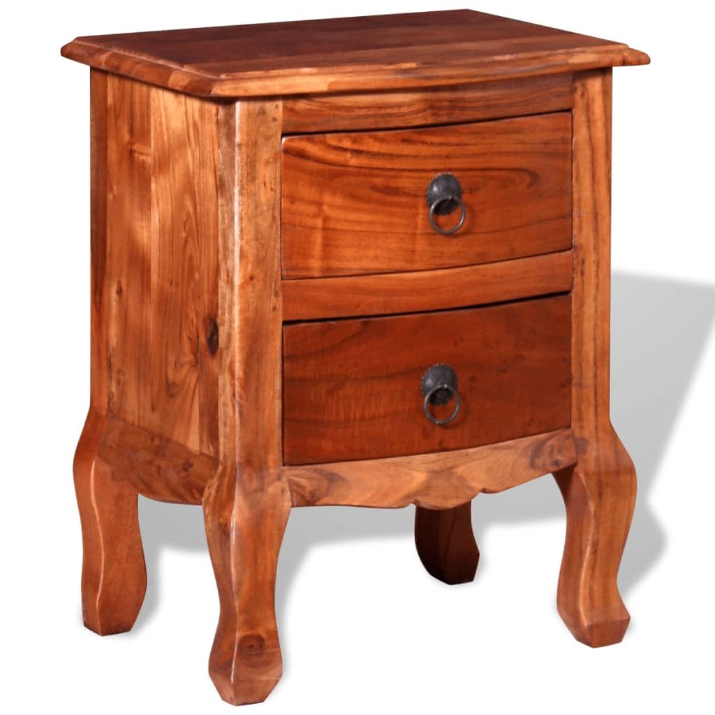 vidaXL Vintage-Style Nightstand with 2 Drawers - Solid Acacia Wood Bedside Cabinet - Brown Matte Finish End Table for Bedroom, Living Room & Office