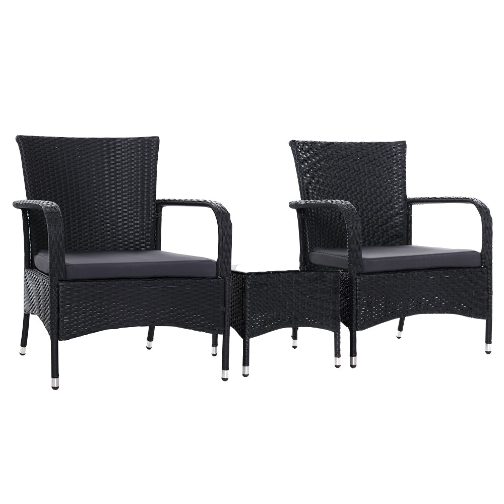 3-Piece Outdoor Bistro Set - Patio Furniture Wicker Chairs & Table (Luca) - Perfect for Garden, Balcony, and Backyard Relaxation