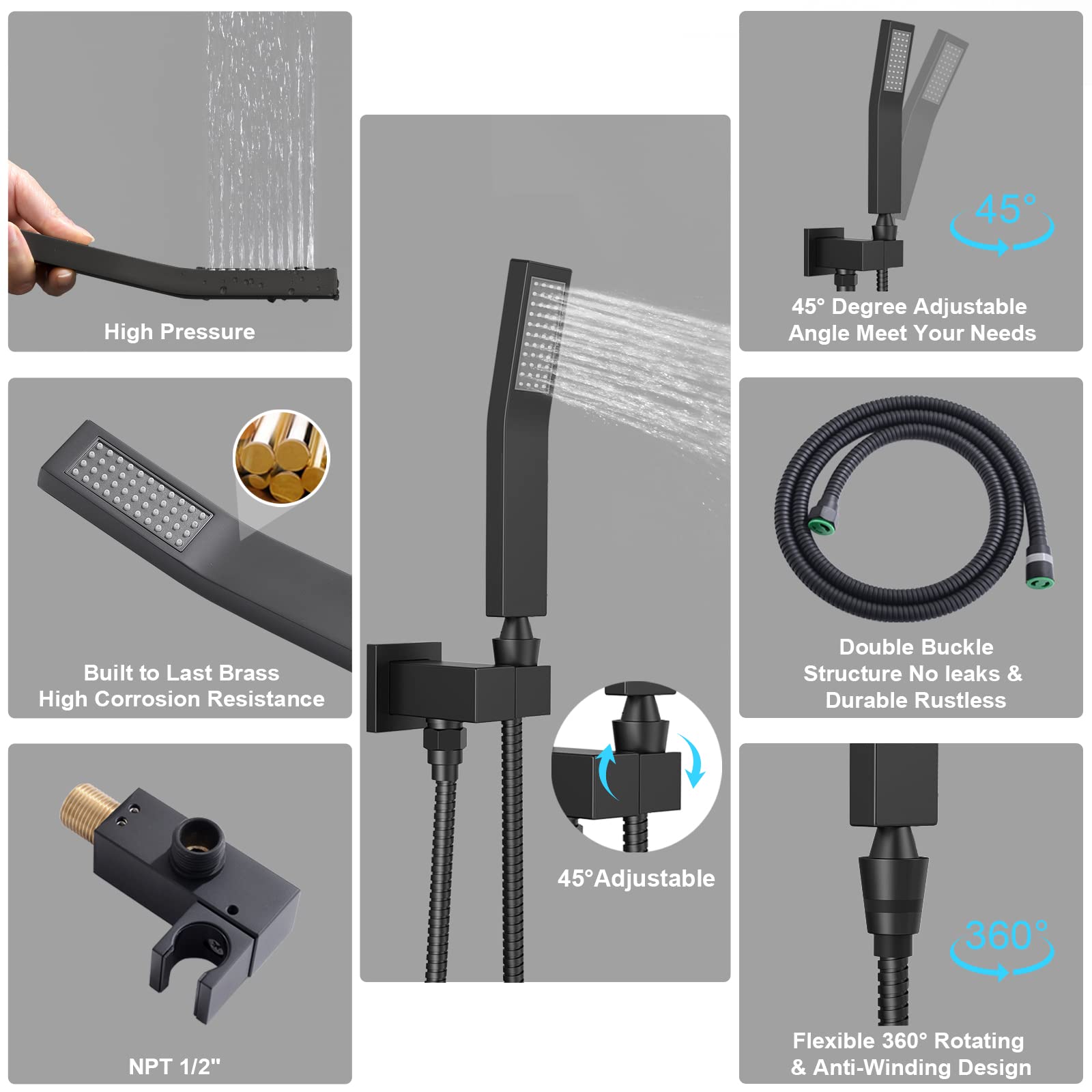 STARBATH 12 Inch Black Wall Mount Rainfall Shower System with Handheld Spray - Ceiling Mount Shower Jets, Mixer Valve Combo Set for Luxurious Bathroom Experience - Perfect for Spa, Master Bath & Modern Home Renovation