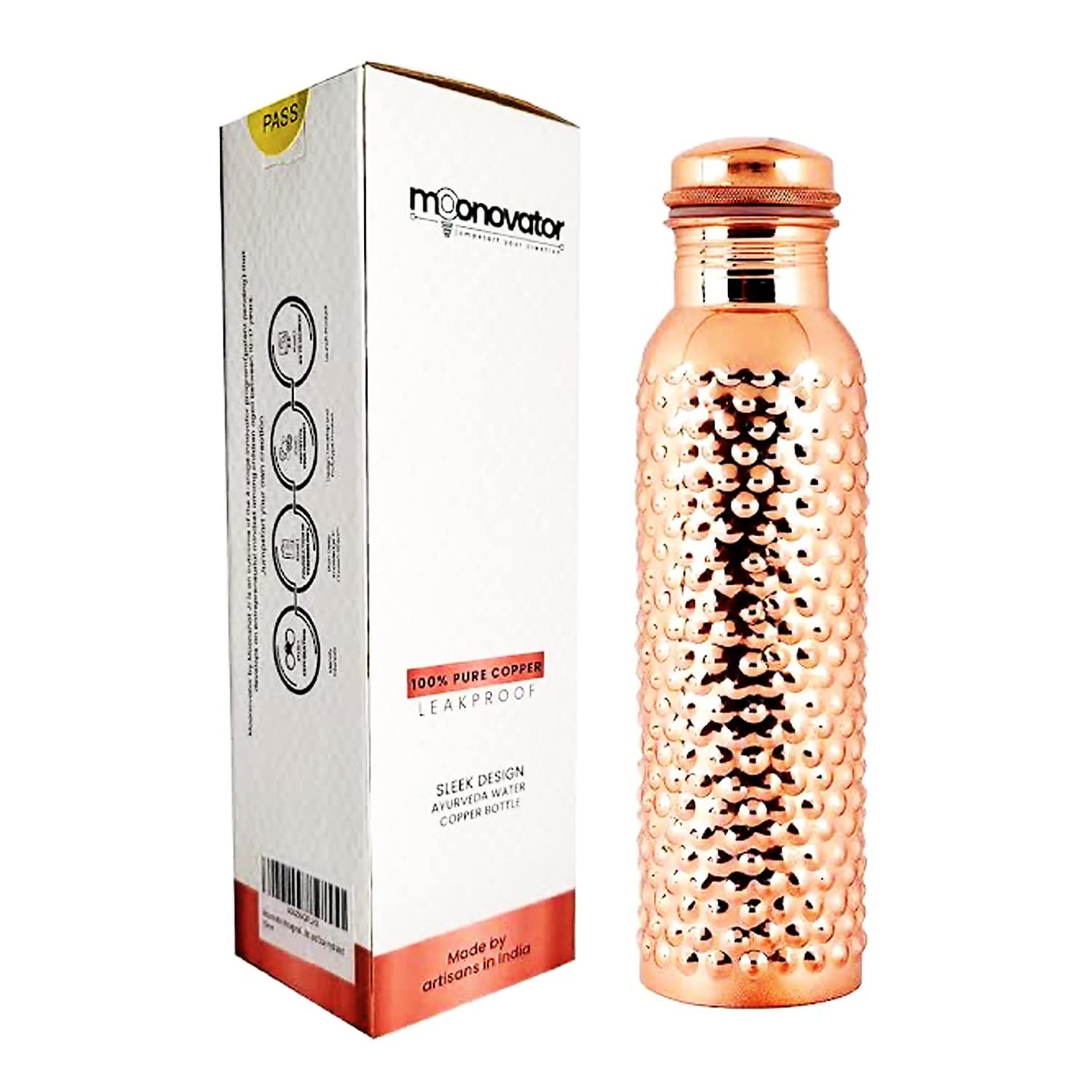 Moonovator 34oz Copper Water Bottle – Leak-Proof Ayurvedic Water Pitcher with Bubble Design | Promote Healthy Drinking Habits & Wellness | Perfect for Home, Office, Yoga & Travel Hydration