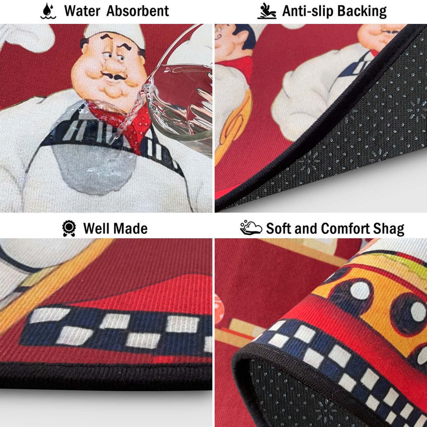 Non-Slip Washable Microfiber Kitchen Rugs Set of 2 - Absorbent Chef Mats for Floors (17