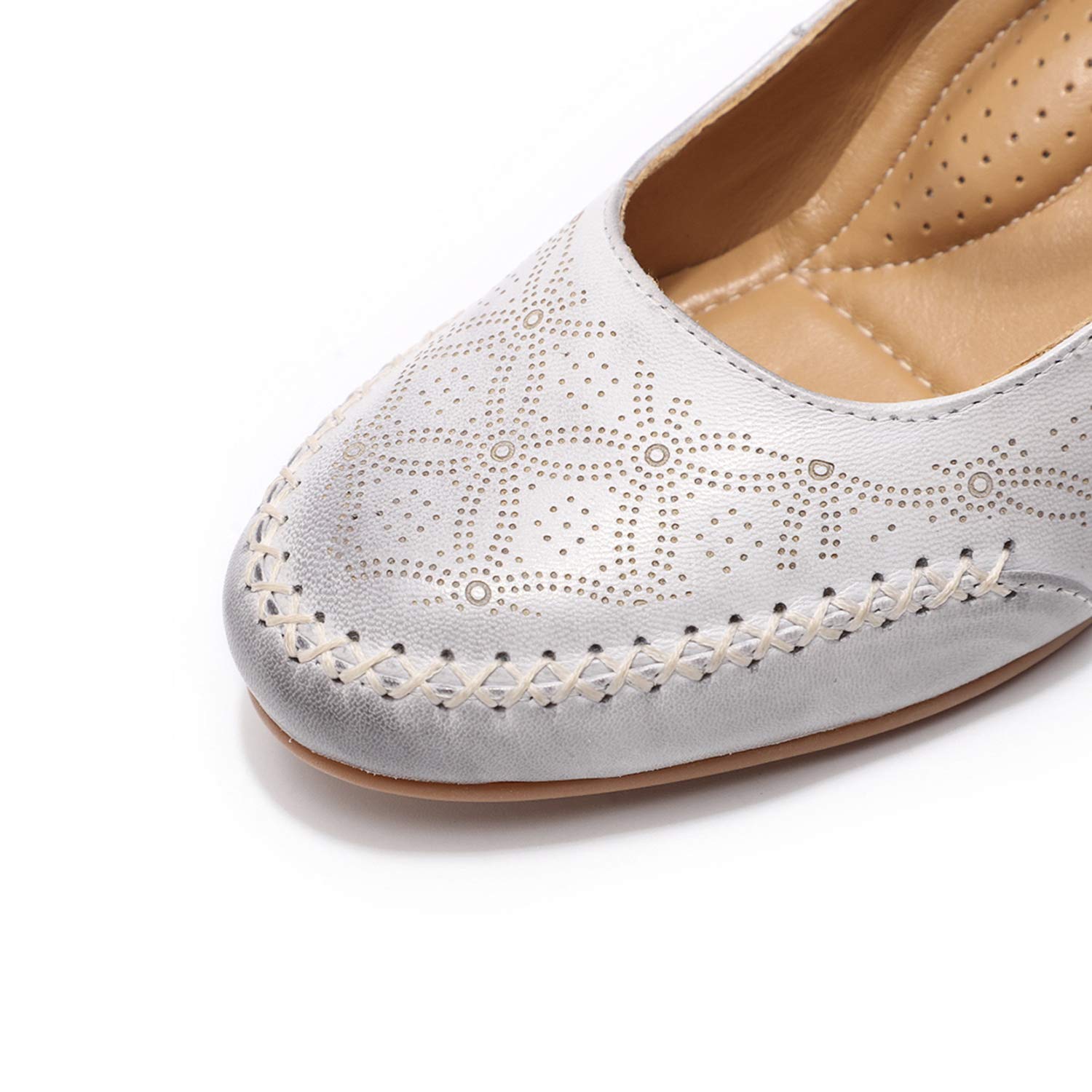 Women's Leather Mary Jane Wedge Pumps - Closed Toe Mid Heel Dress Shoes for Ladies | Comfortable & Stylish for Work, Office, Wedding & Formal Occasions