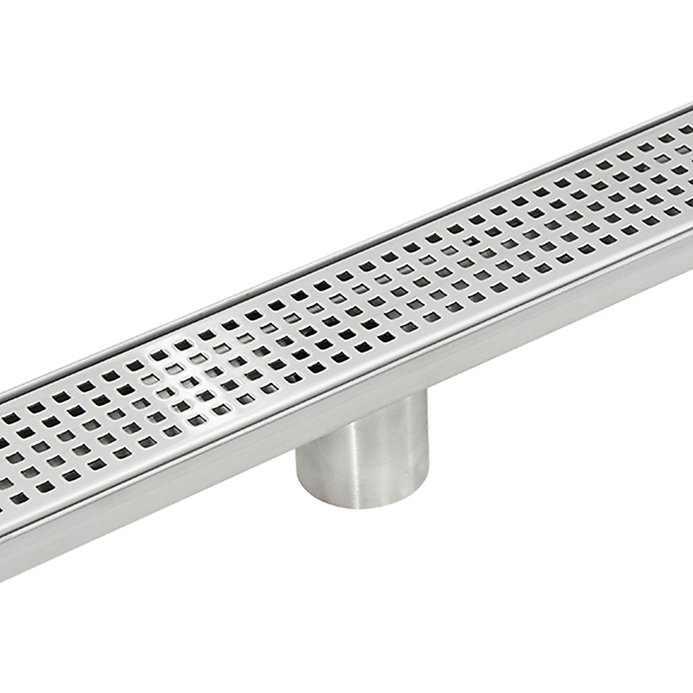 1200mm Stainless Steel Shower Drain Grate - Square Pattern with Center Outlet - Anti-Slip Bathroom Floor Waste Drain for Wet Rooms & Showers
